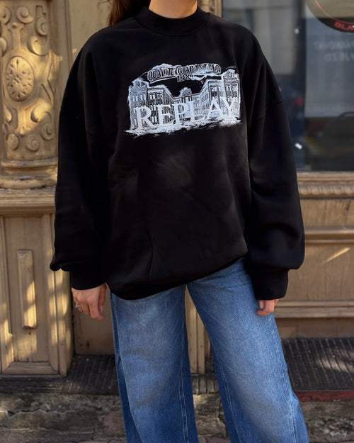WOMEN'S OVERSIZED LONG SWEATSHIRT WITH HERITAGE PRINT