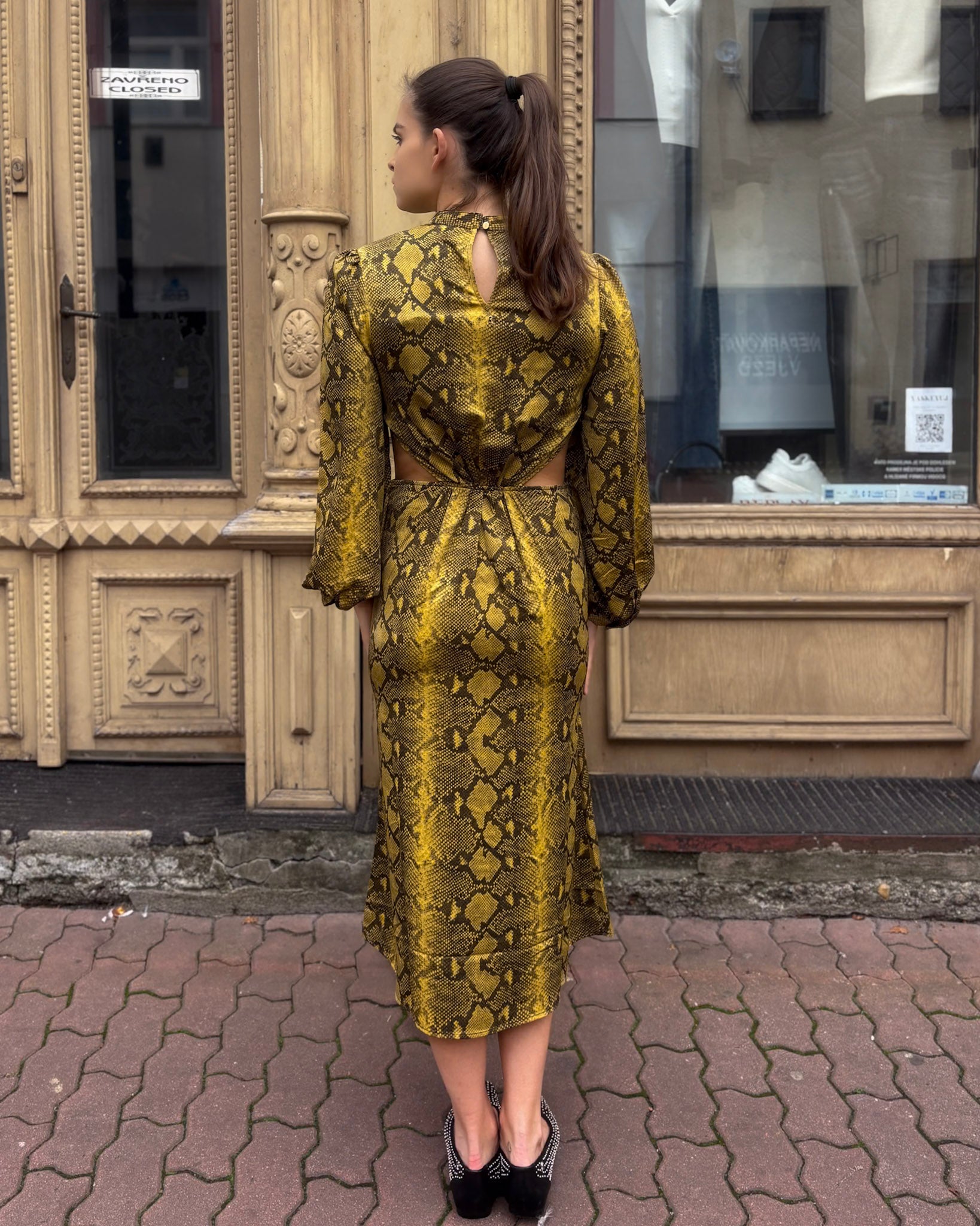 REPLAY KÍGYÓBŐR MIDI RUHA KIHÚZÁSOKKAL