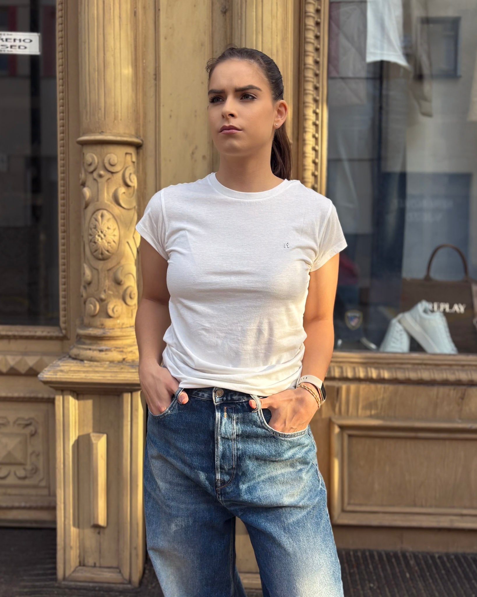 REPLAY DÁMSKÉ SKINNY-FIT BAVLNĚNÉ TRIČKO