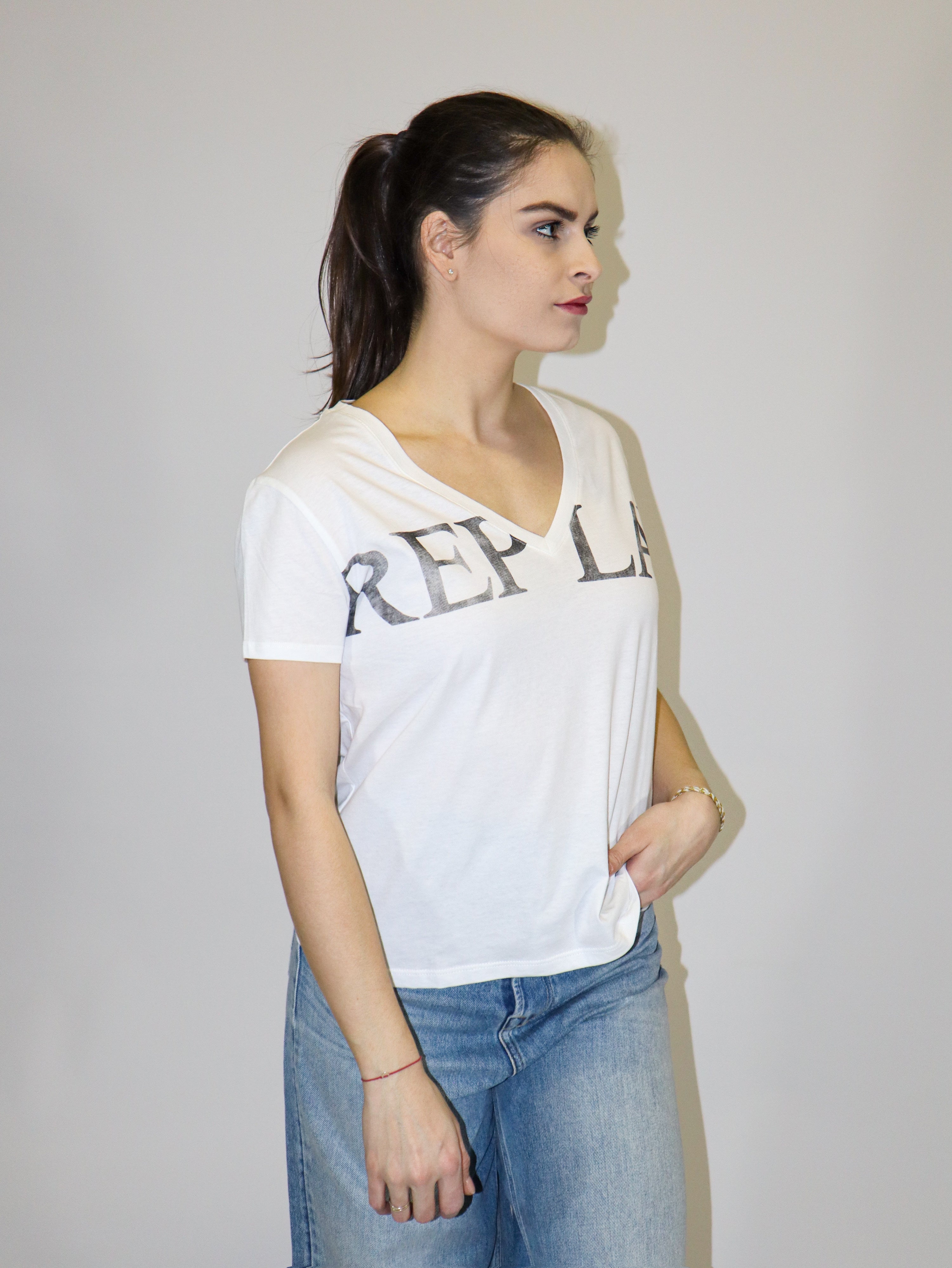REPLAY DÁMSKÉ BAVLNĚNÉ TRIČKO S MAXI NÁPISEM