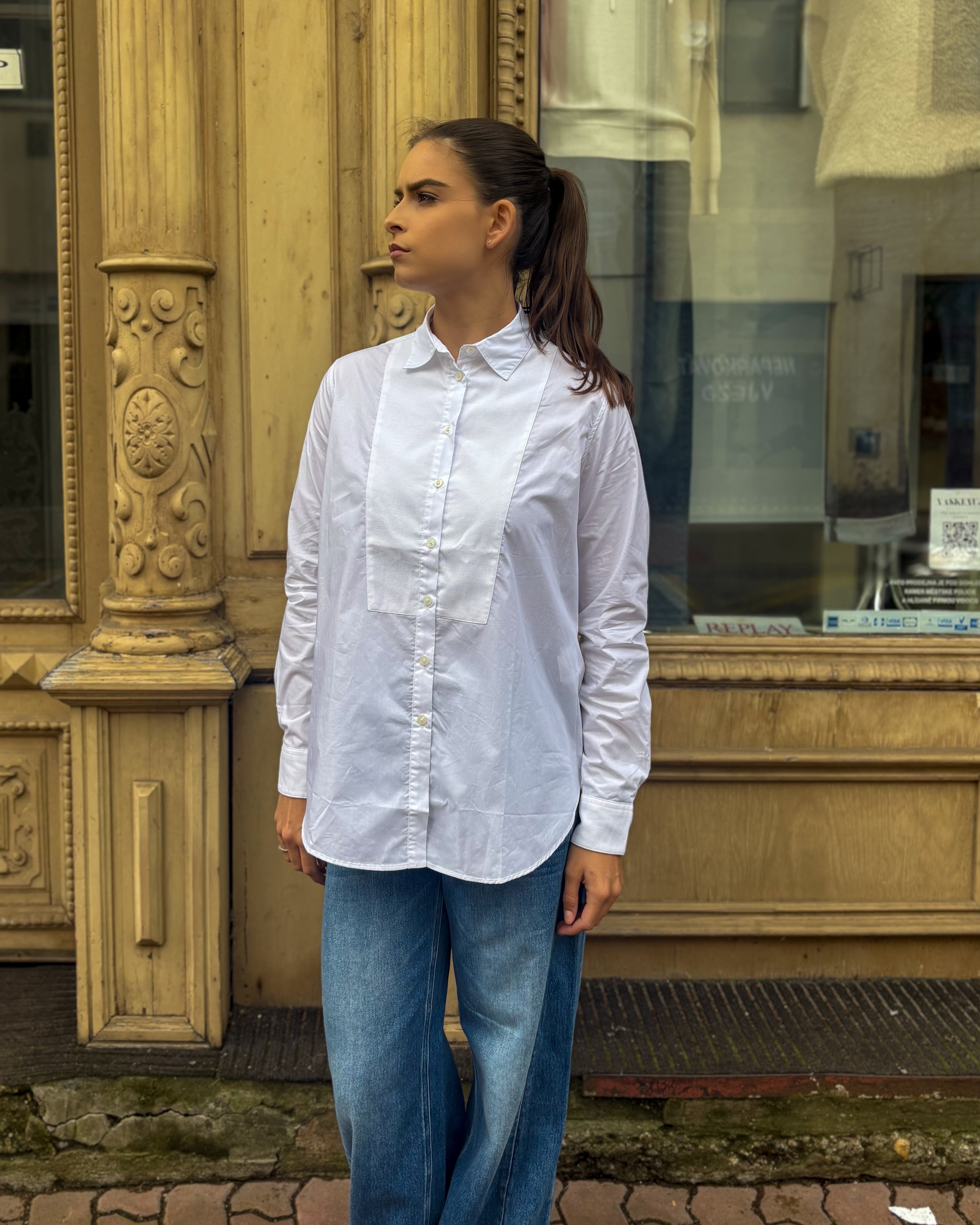 WOMEN'S REPLAY COTTON SHIRT WITH FRONT INSERT