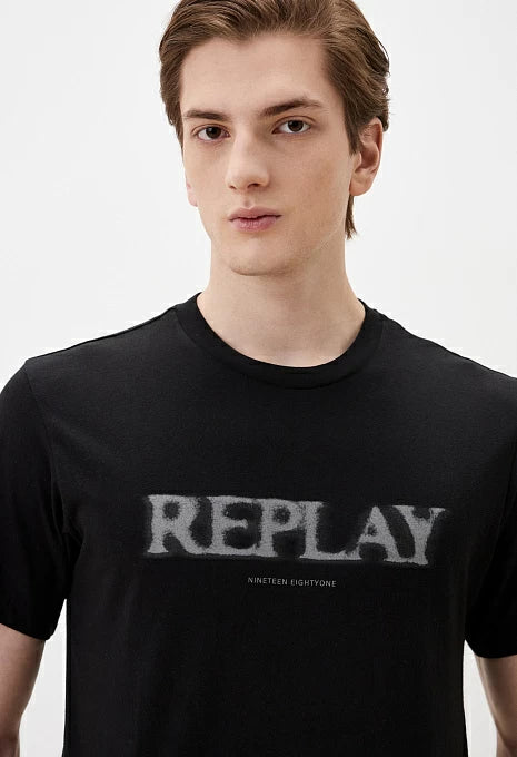REPLAY PÁNSKÉ TRIČKO S VÝSTŘIHEM A POTISKEM