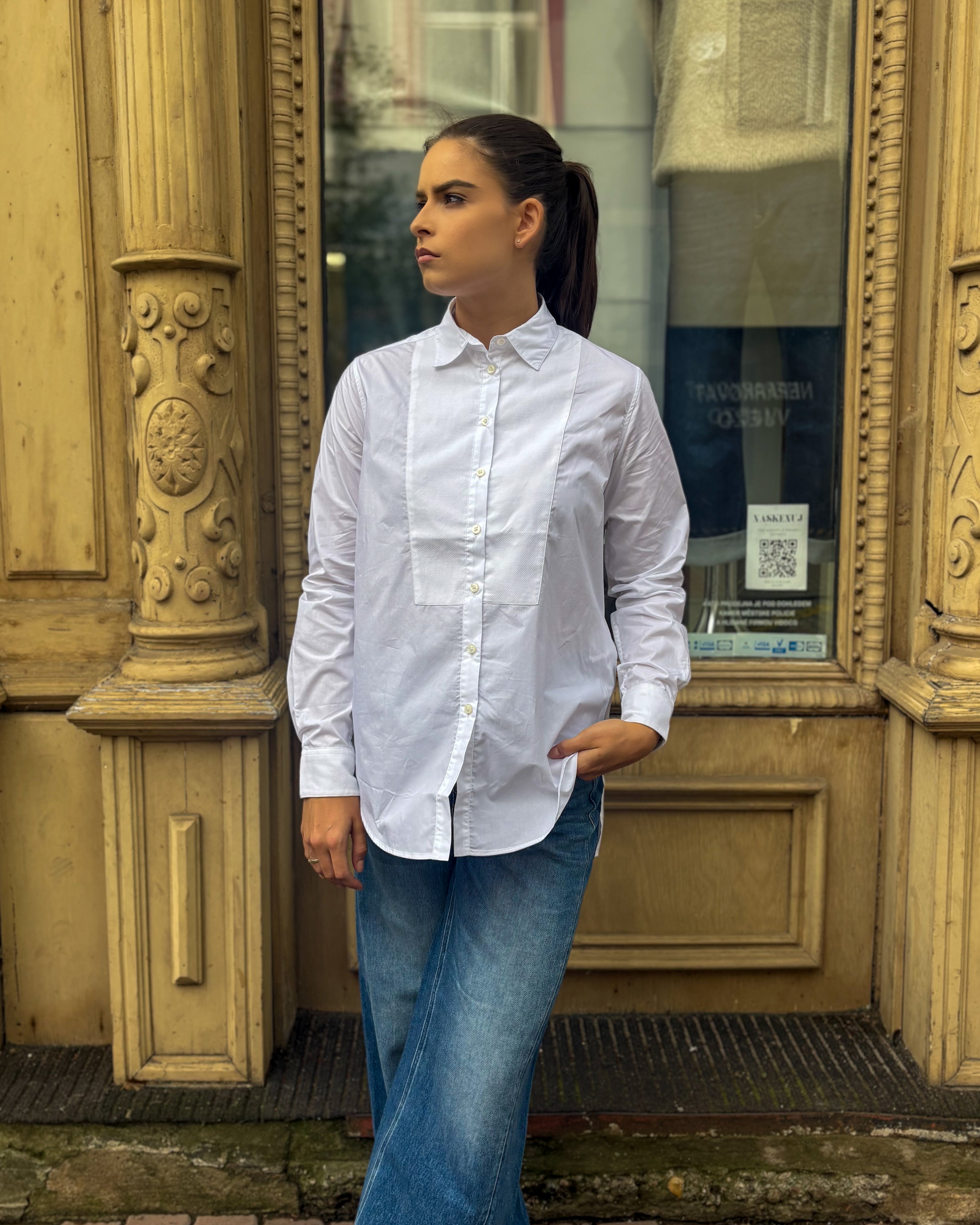 WOMEN'S REPLAY COTTON SHIRT WITH FRONT INSERT