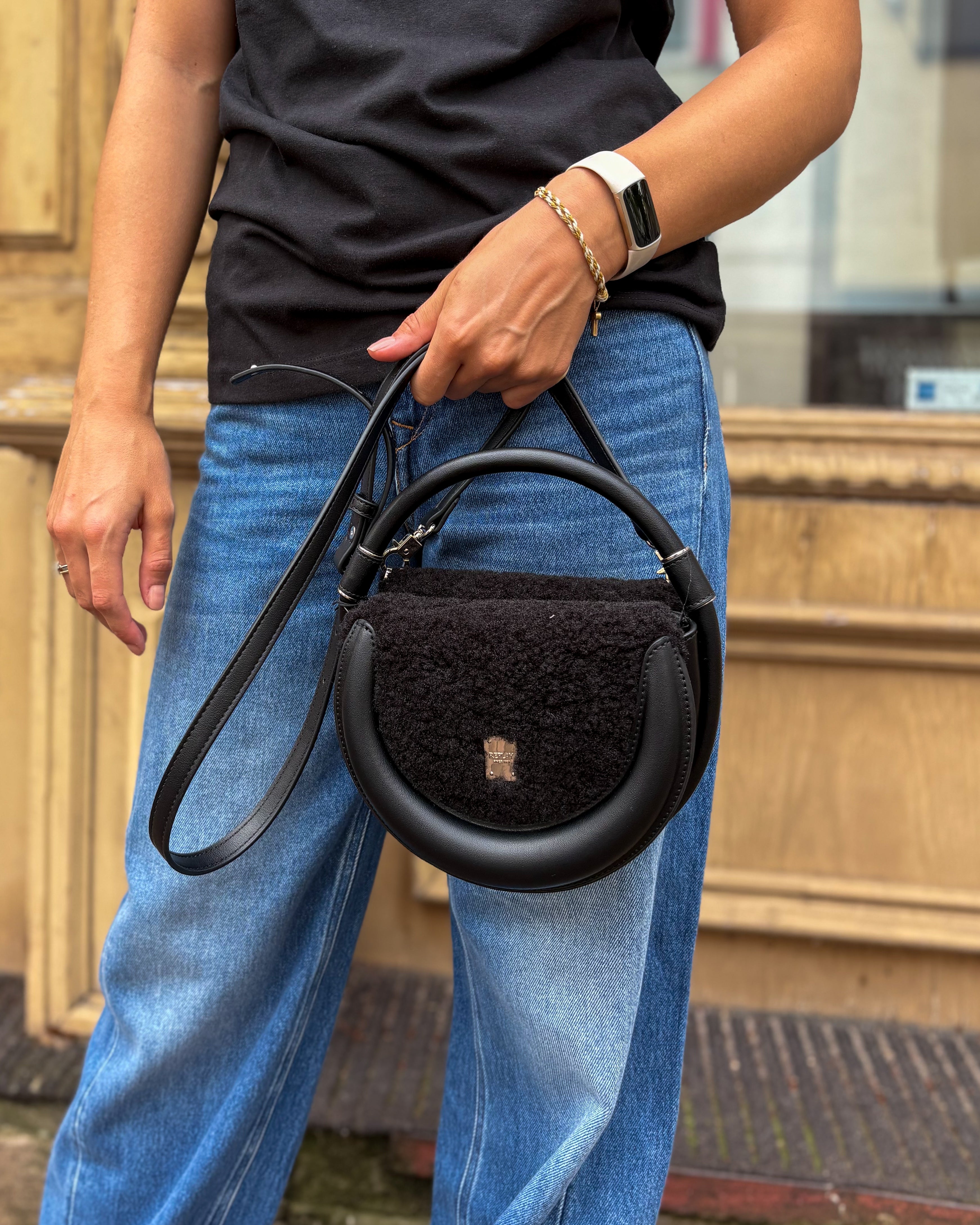 REPLAY ROUND FAUX FUR BAG