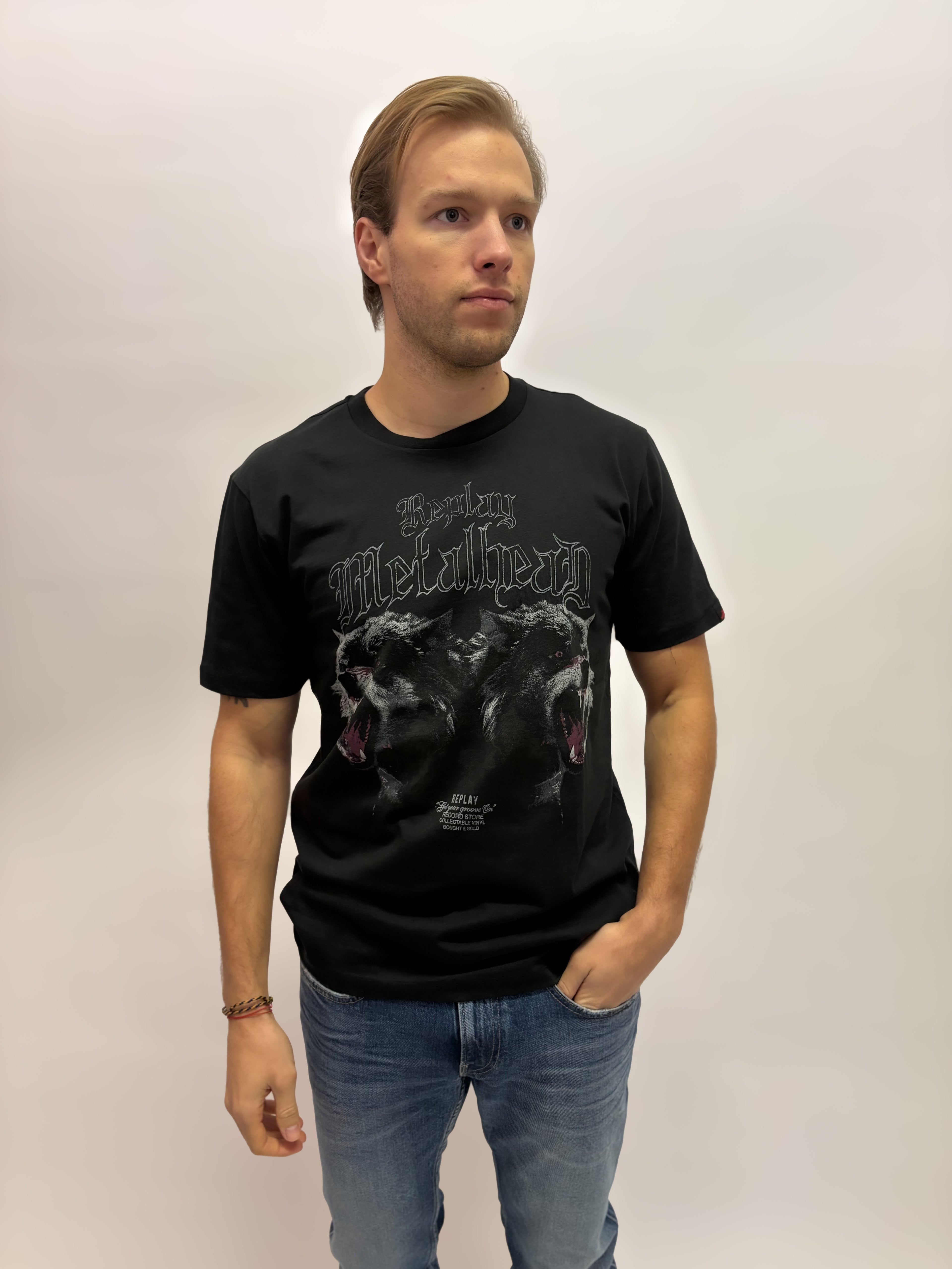 REPLAY PÁNSKÉ TRIČKO REGULAR-FIT S VLKY