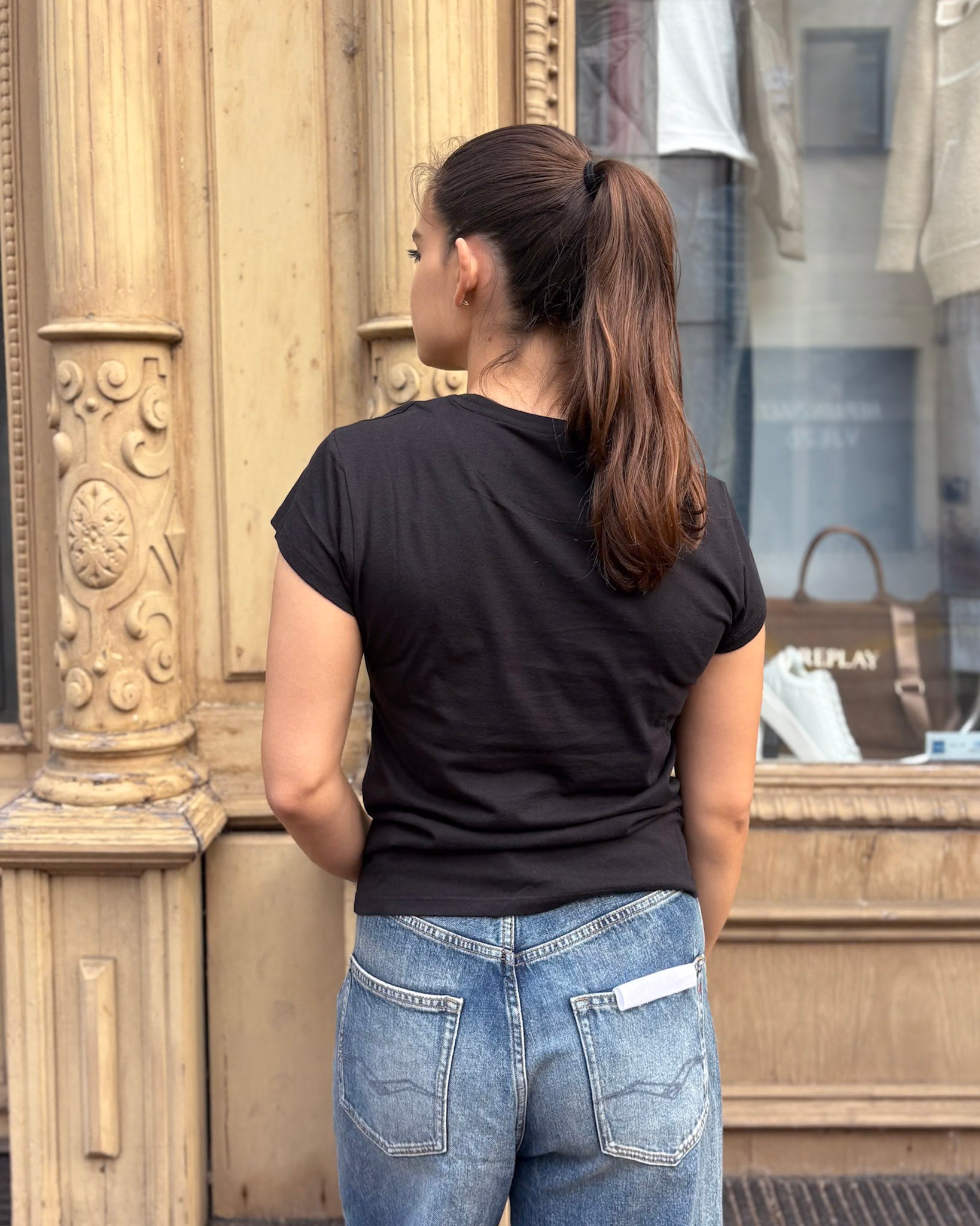 REPLAY DÁMSKÉ SKINNY-FIT BAVLNĚNÉ TRIČKO 