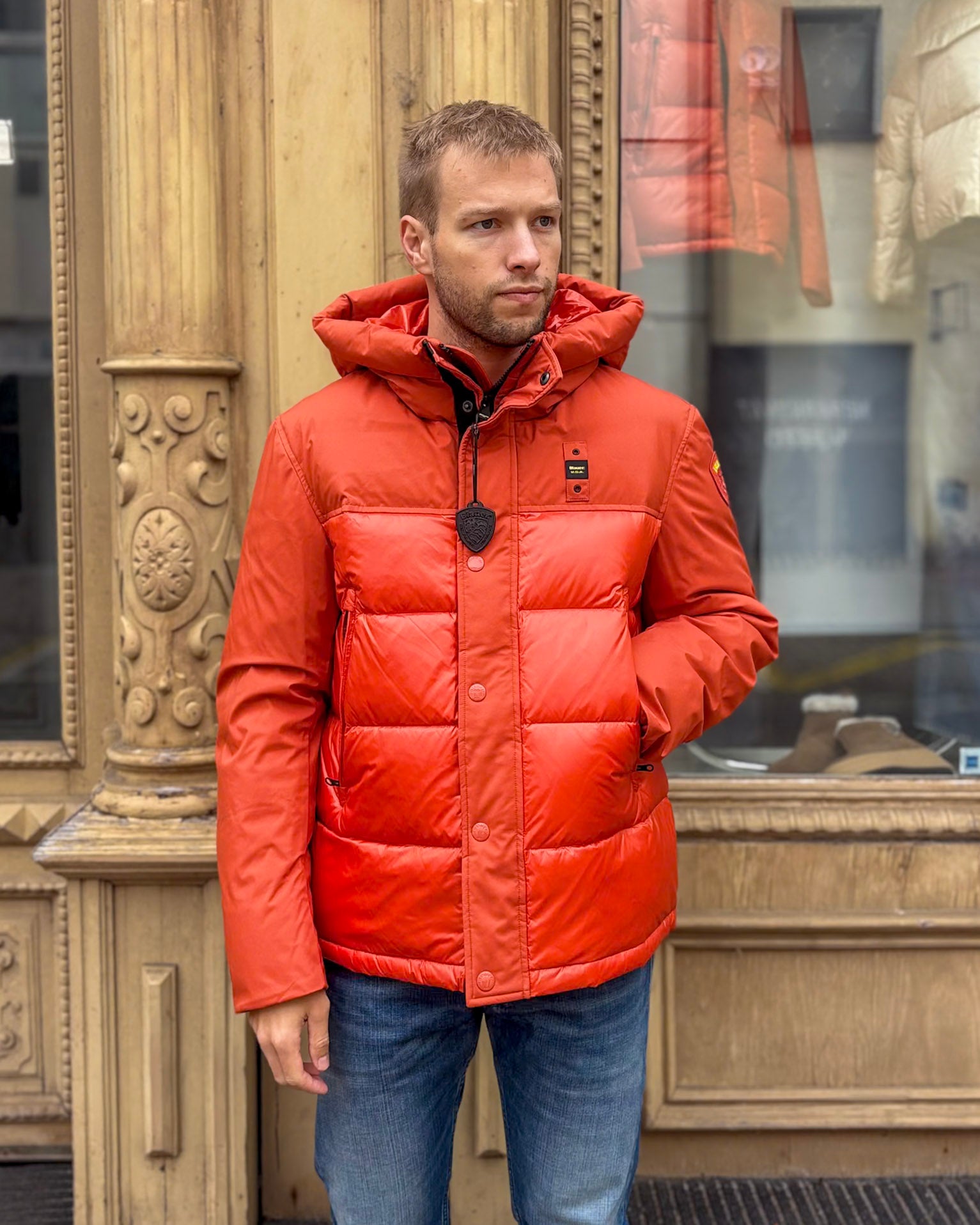 PÁNSKÁ PÉŘOVÁ BUNDA BLAUER S KAPUCÍ 