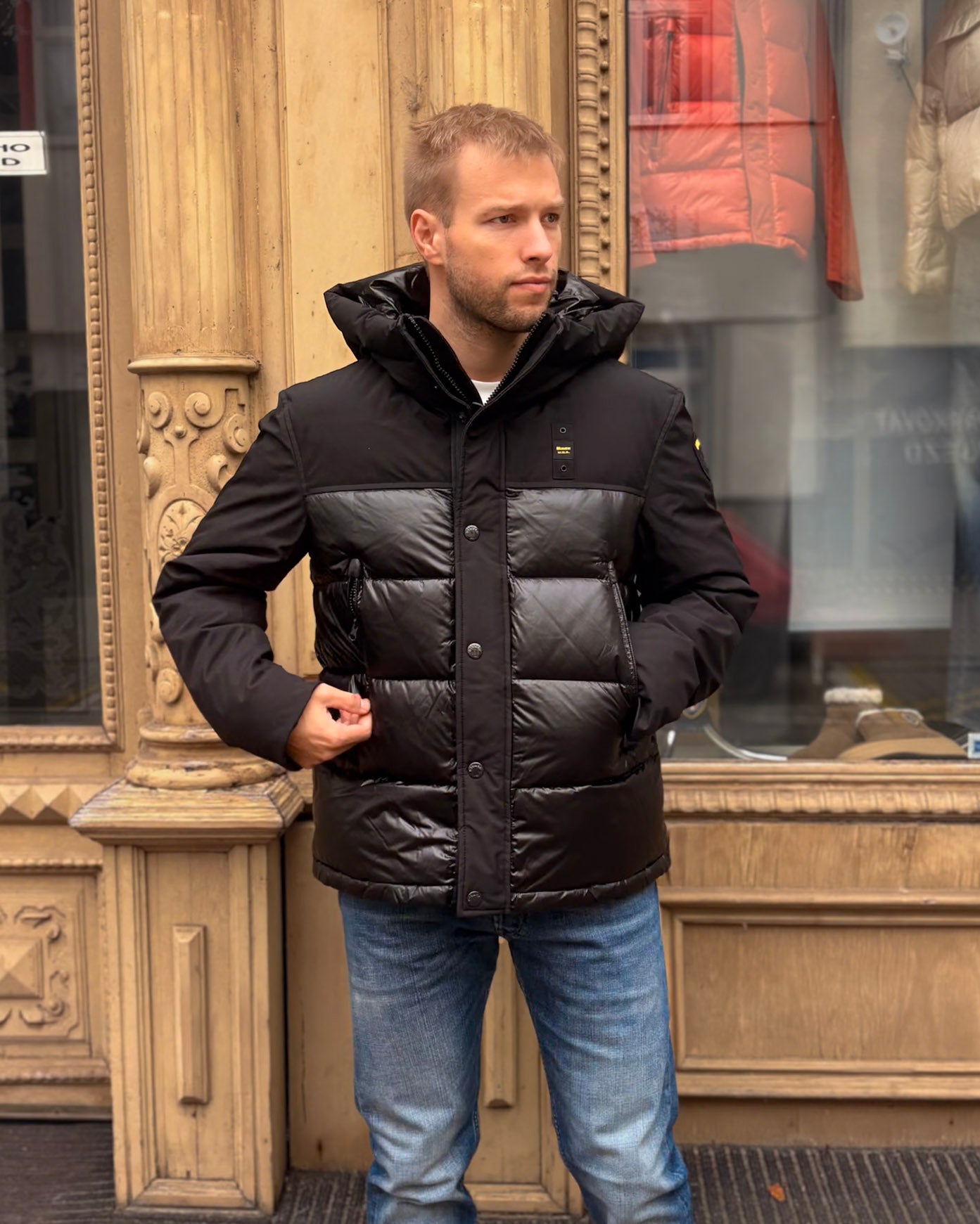PÁNSKÁ PÉŘOVÁ BUNDA BLAUER S KAPUCÍ 