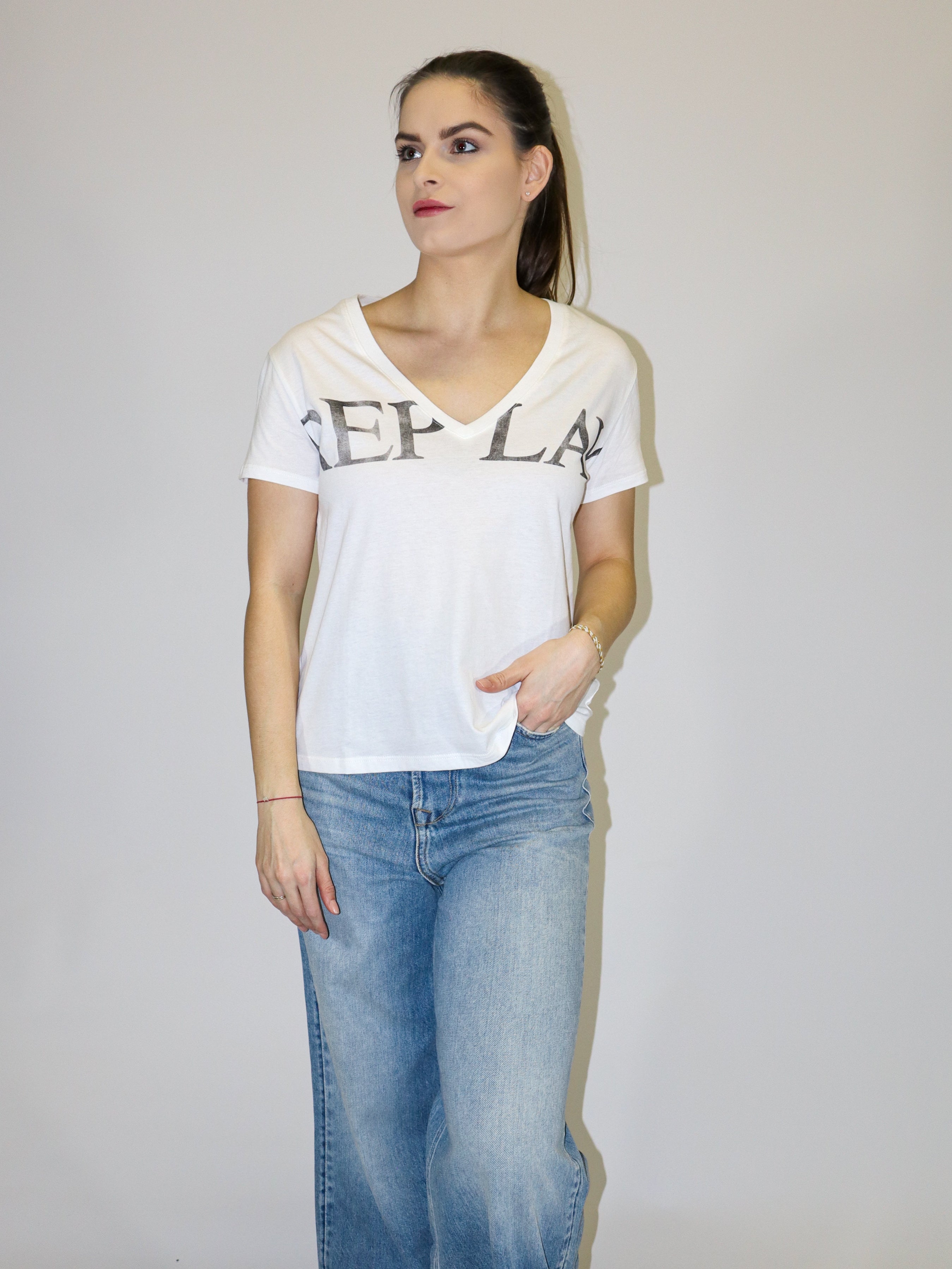 REPLAY DÁMSKÉ BAVLNĚNÉ TRIČKO S MAXI NÁPISEM