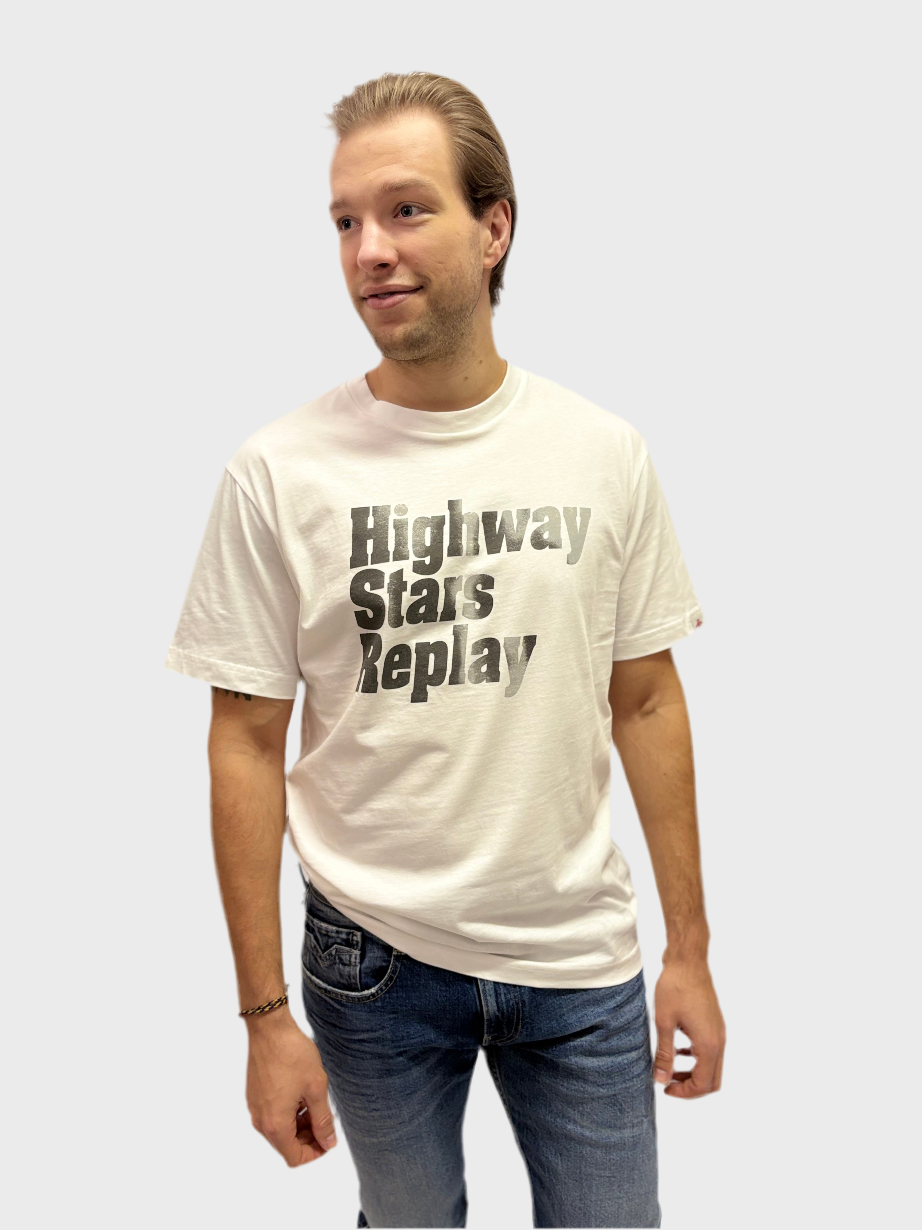 REPLAY PÁNSKÉ TRIČKO Z BAVLNĚNÉHO ŽERZEJE S POTISKEM