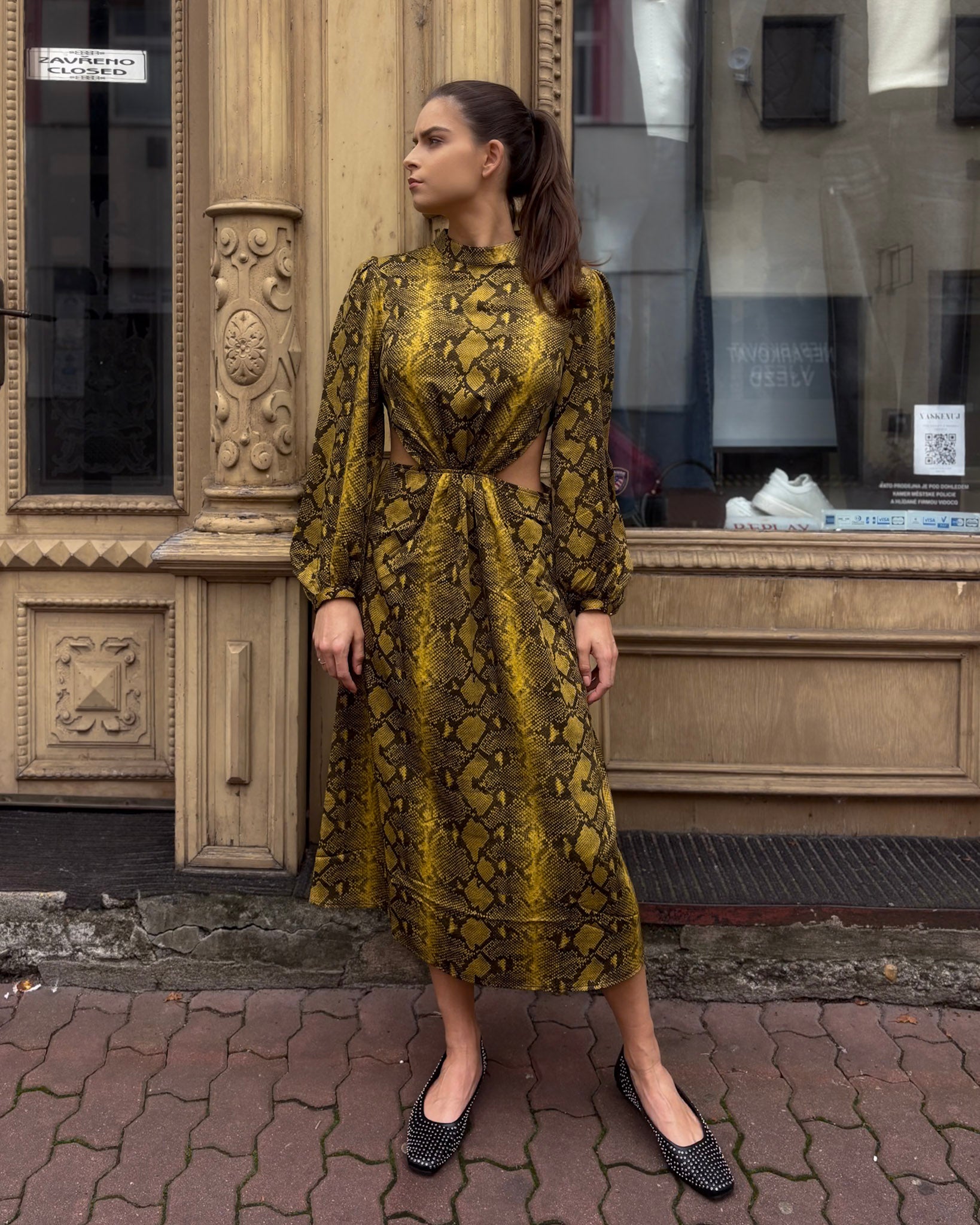 REPLAY KÍGYÓBŐR MIDI RUHA KIHÚZÁSOKKAL