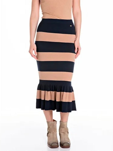 REPLAY DÁMSKÁ PRUHOVANÁ MIDI SUKNĚ S VOLÁNOVÝMI DETAILY