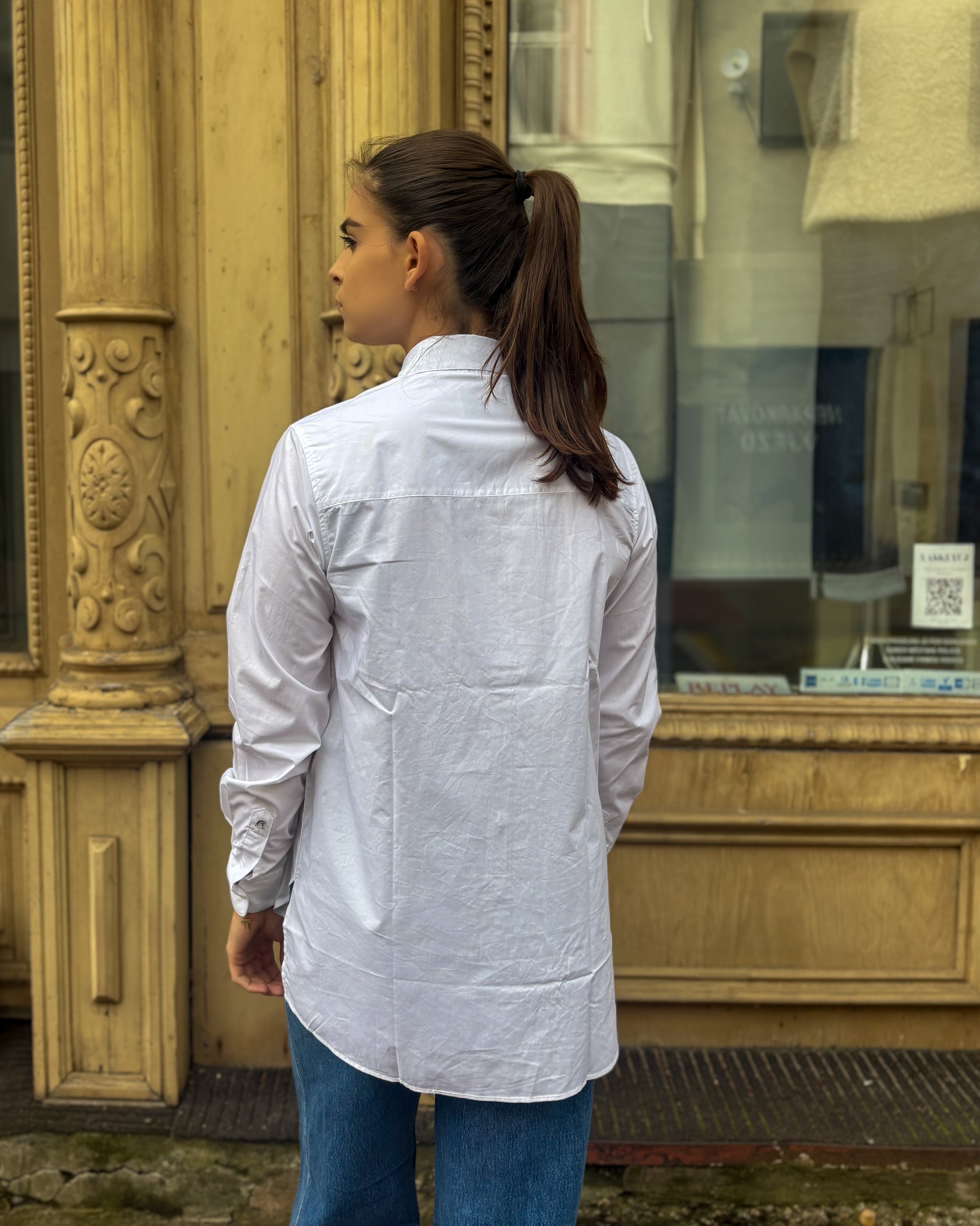 WOMEN'S REPLAY COTTON SHIRT WITH FRONT INSERT