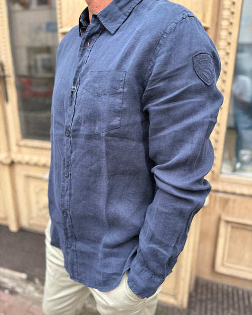 BLAUER MEN'S LINEN SHIRT WITH LOGO 