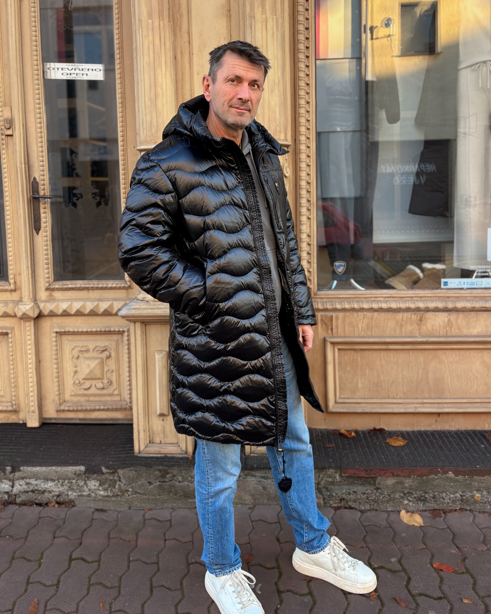 PÁNSKÁ DLOUHÁ PROŠÍVANÁ BLAUER PÉŘOVÁ BUNDA DUNBOY 