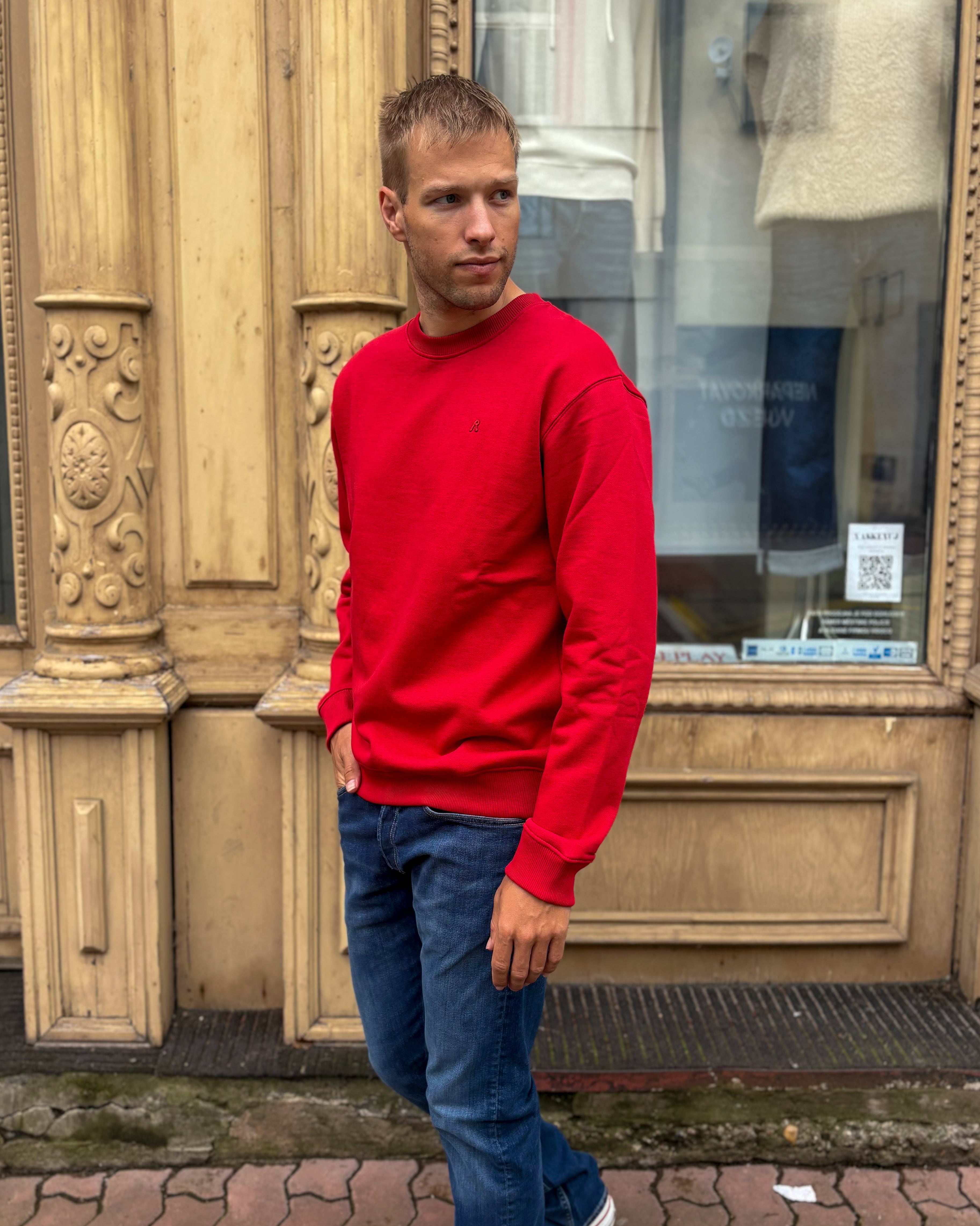 FÉRFI REPLAY RÖVIDÍTETT, KEFELT PAMUT PULÓVER