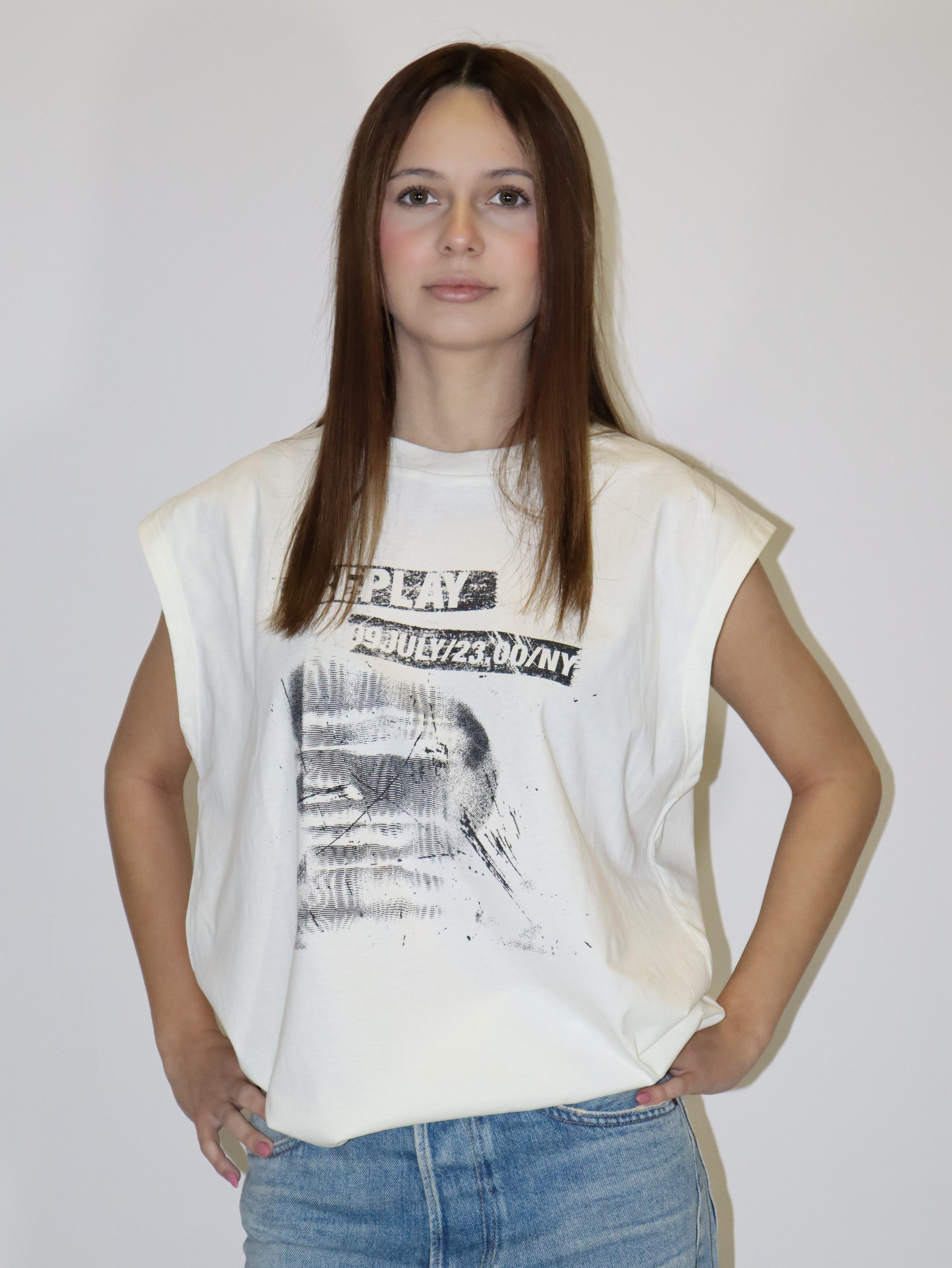 REPLAY DÁMSKE TRIČKO CHLAPČENSKÉHO STRIHU S POTLAČOM 