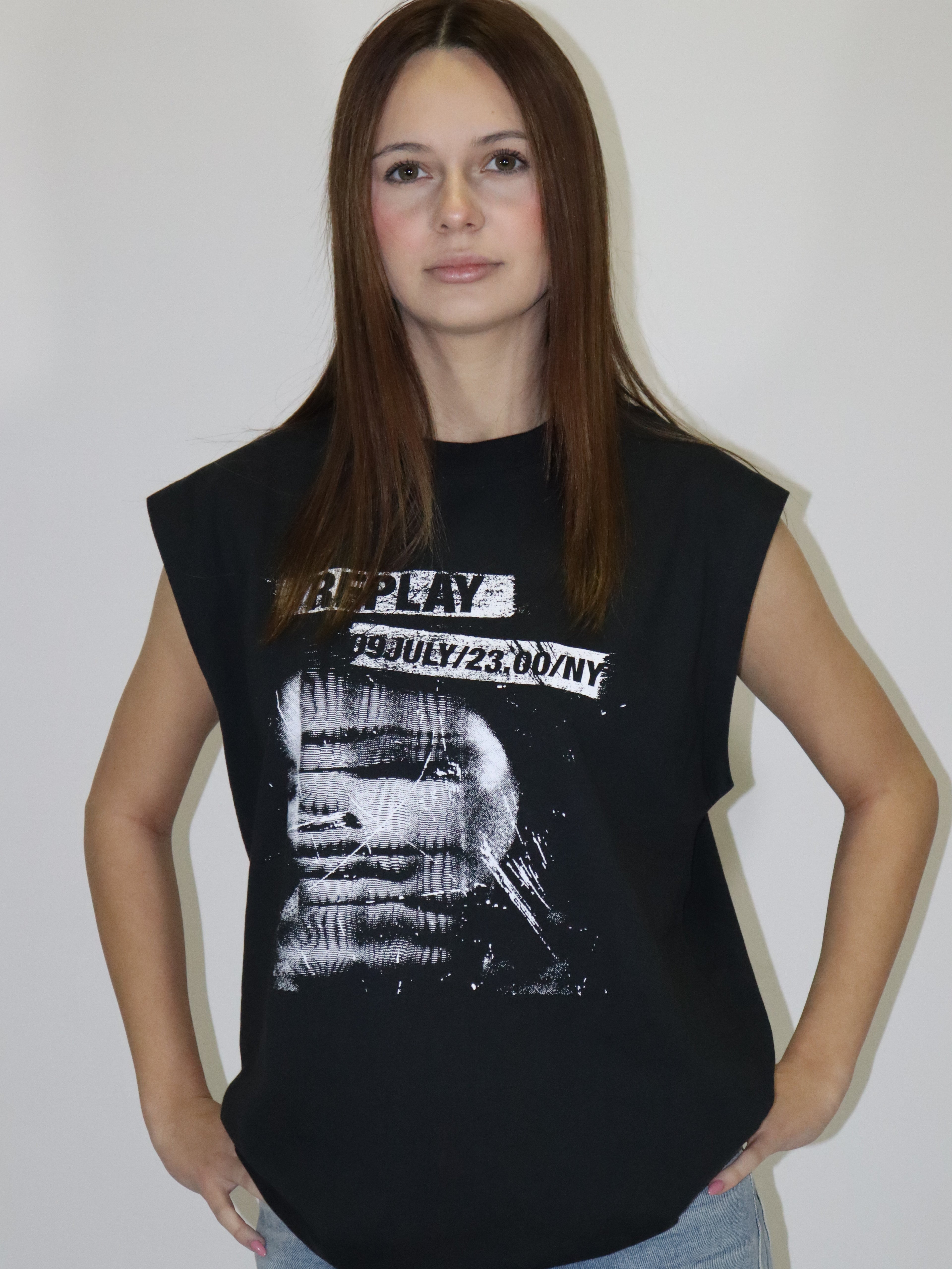 REPLAY DÁMSKE TRIČKO CHLAPČENSKÉHO STRIHU S POTLAČOM 