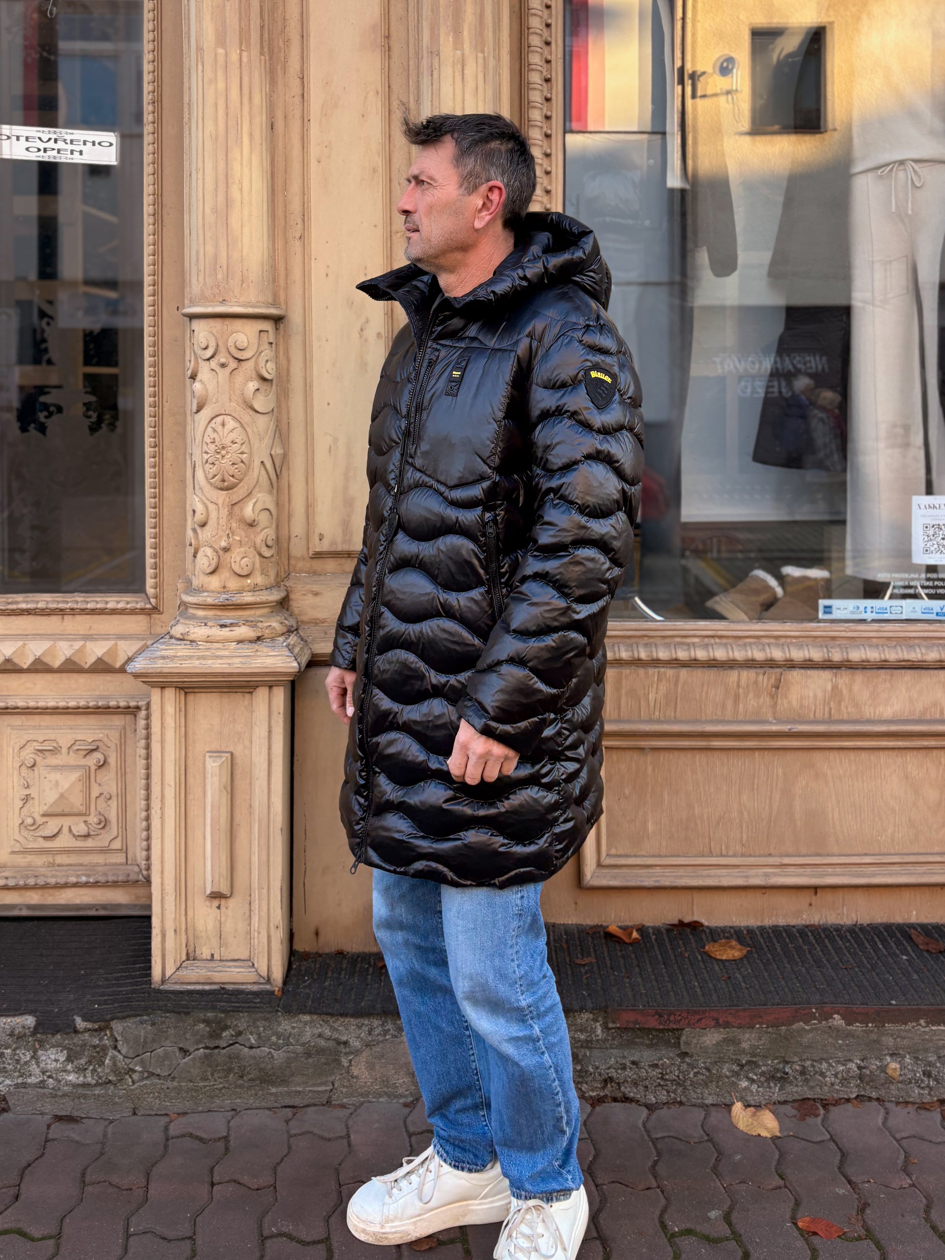 PÁNSKÁ DLOUHÁ PROŠÍVANÁ BLAUER PÉŘOVÁ BUNDA DUNBOY 