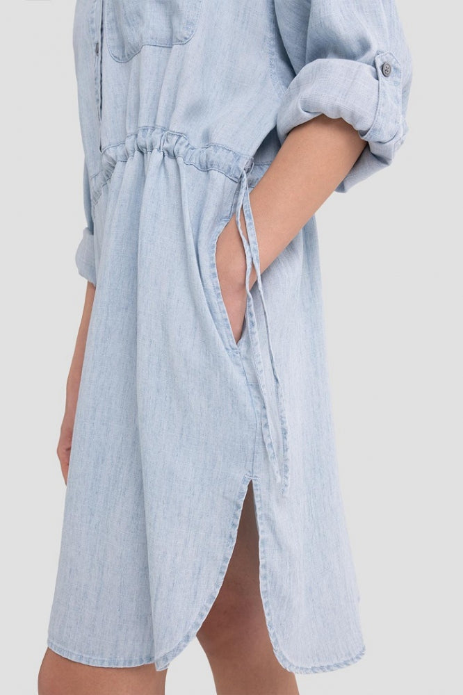 REPLAY LETNÍ MIDI KOŠILOVÉ ŠATY S DLOUHÝM RUKÁVEM 