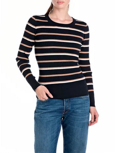 REPLAY NŐI CSÍKOS SLIM FIT PULÓVER