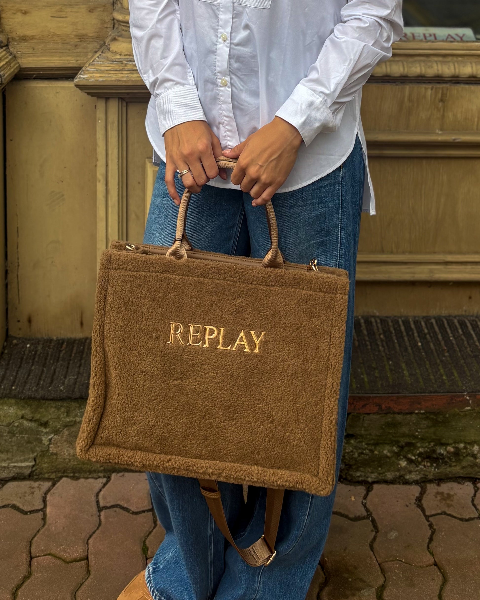 REPLAY SQUARE FAUX FUR BAG