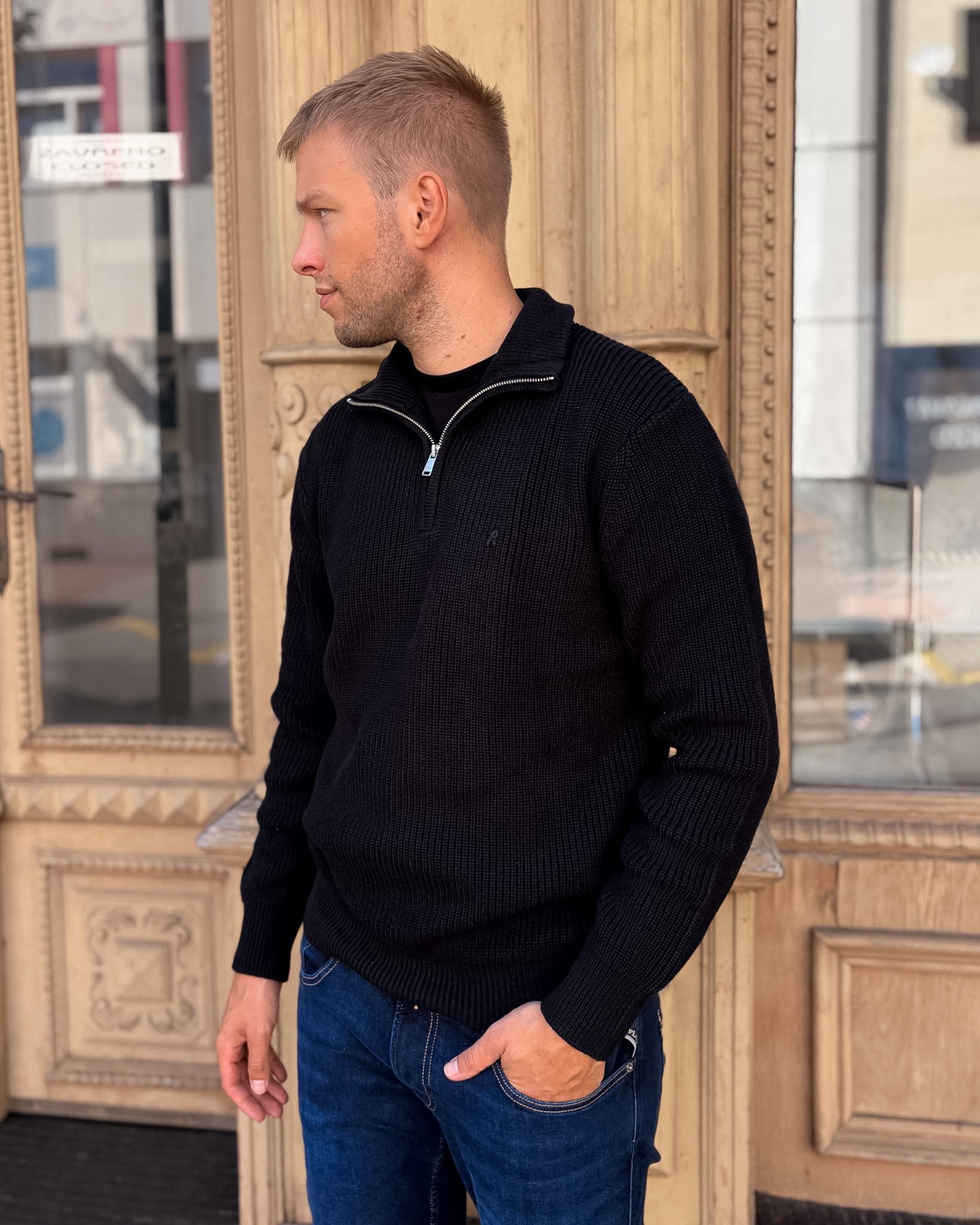 HERREN-STRICKPULLOVER REPLAY MIT 1/4-REISSVERSCHLUSS UND RIPPENSTRUKTUR 