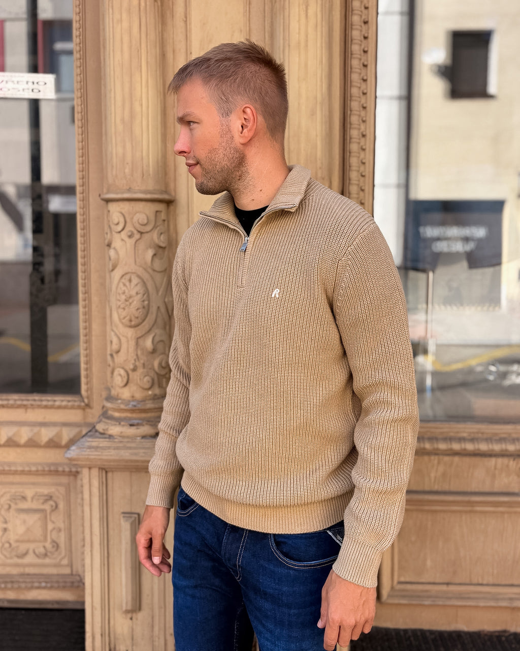 HERREN-STRICKPULLOVER REPLAY MIT 1/4-REISSVERSCHLUSS UND RIPPENSTRUKTUR 