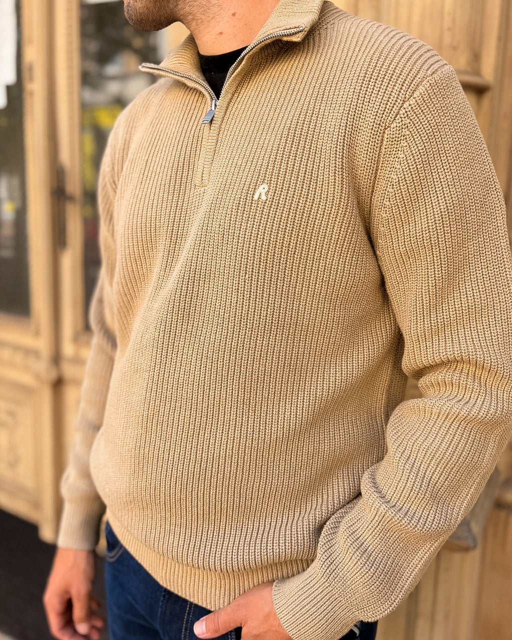 HERREN-STRICKPULLOVER REPLAY MIT 1/4-REISSVERSCHLUSS UND RIPPENSTRUKTUR 