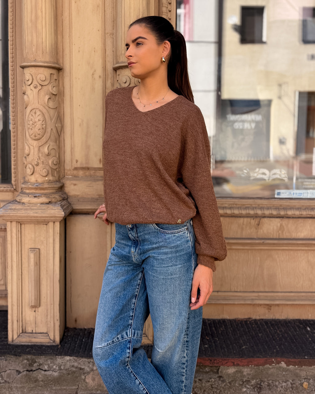 DAMENSTRICKPULLOVER VON REPLAY MIT V-AUSSCHNITT UND BALLONÄRMELN - DK0099 .000.723TQ