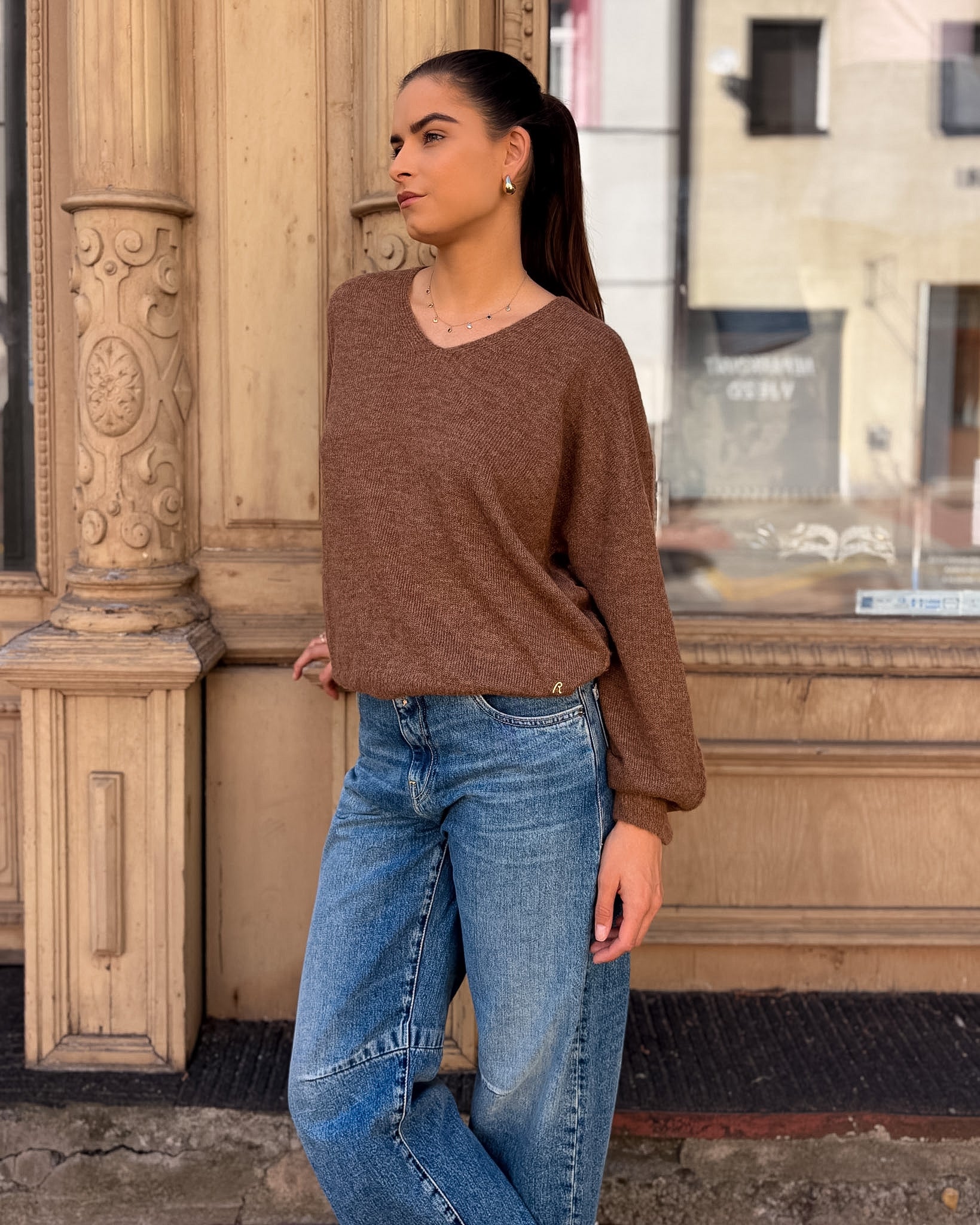 DAMENSTRICKPULLOVER VON REPLAY MIT V-AUSSCHNITT UND BALLONÄRMELN - DK0099 .000.723TQ