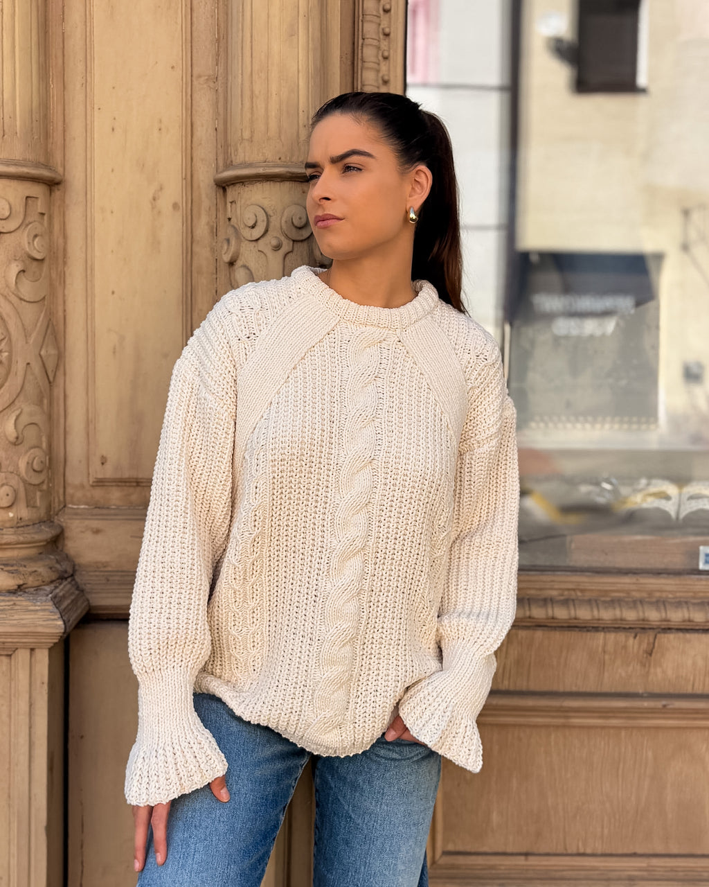 DAMENSTRICKPULLOVER REPLAY MIT ZOPFMUSTER UND VOLANTMANSCHETTEN