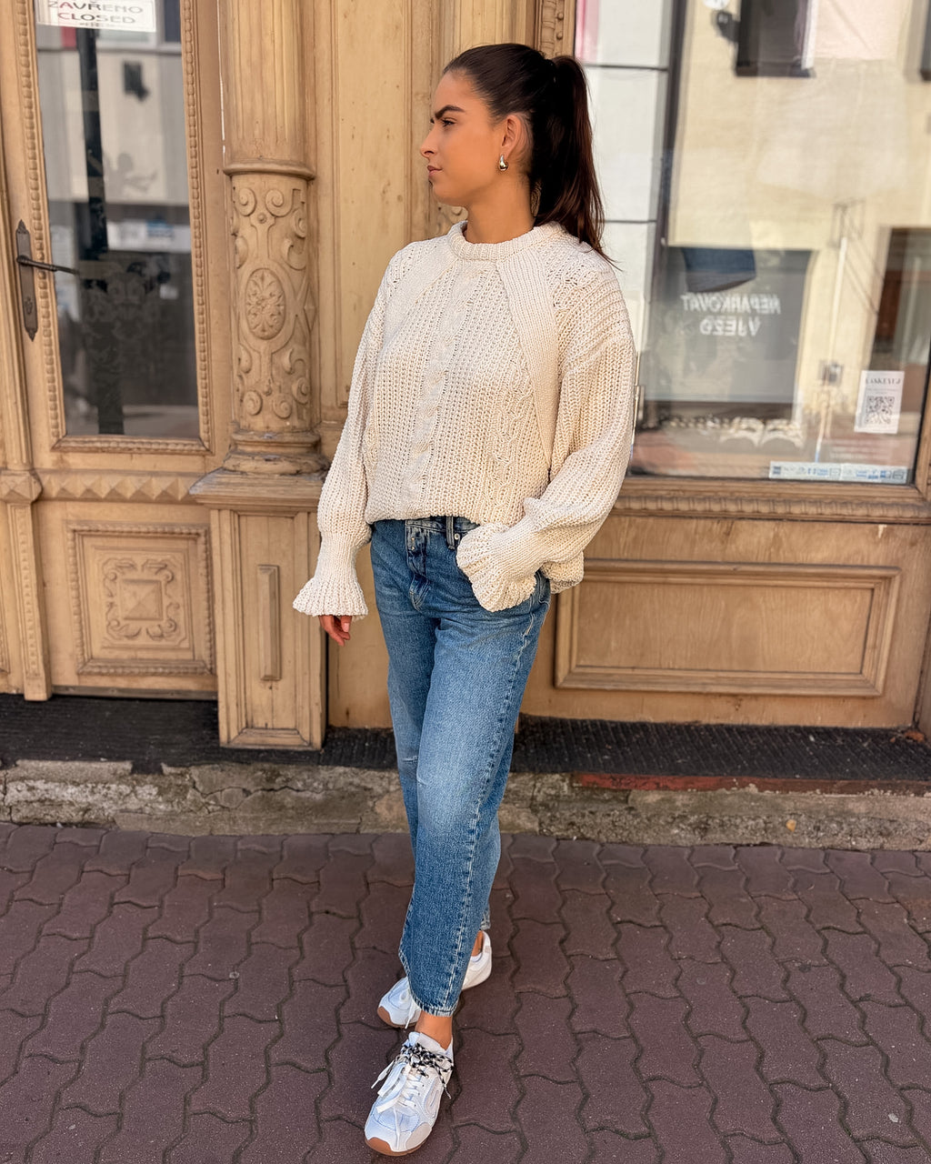 DAMENSTRICKPULLOVER REPLAY MIT ZOPFMUSTER UND VOLANTMANSCHETTEN