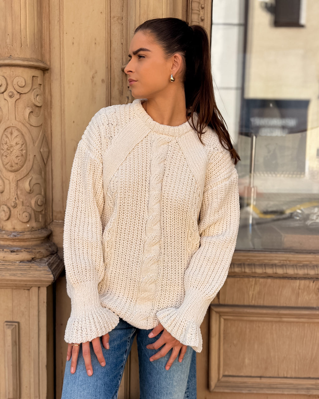 DAMENSTRICKPULLOVER REPLAY MIT ZOPFMUSTER UND VOLANTMANSCHETTEN