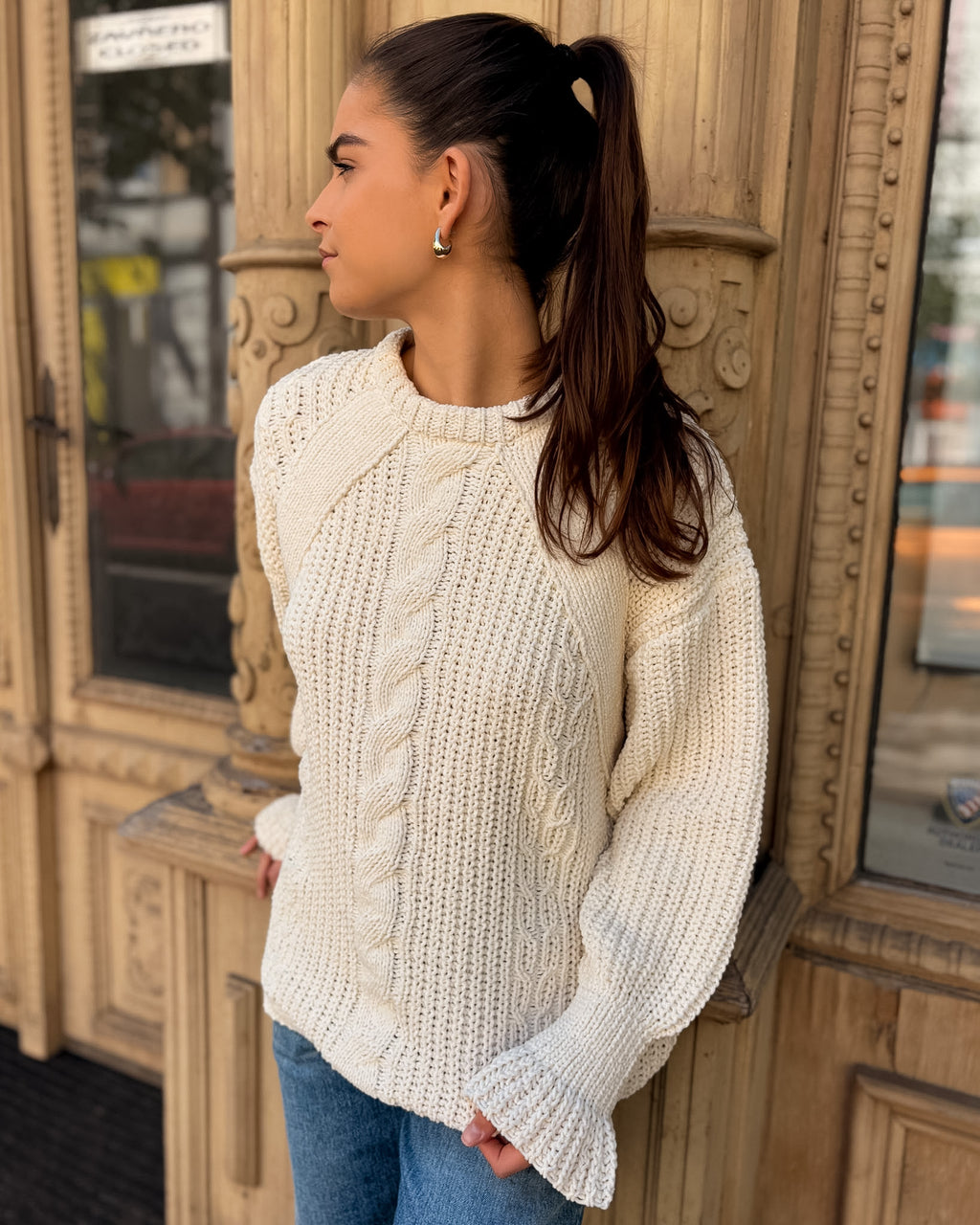 DAMENSTRICKPULLOVER REPLAY MIT ZOPFMUSTER UND VOLANTMANSCHETTEN