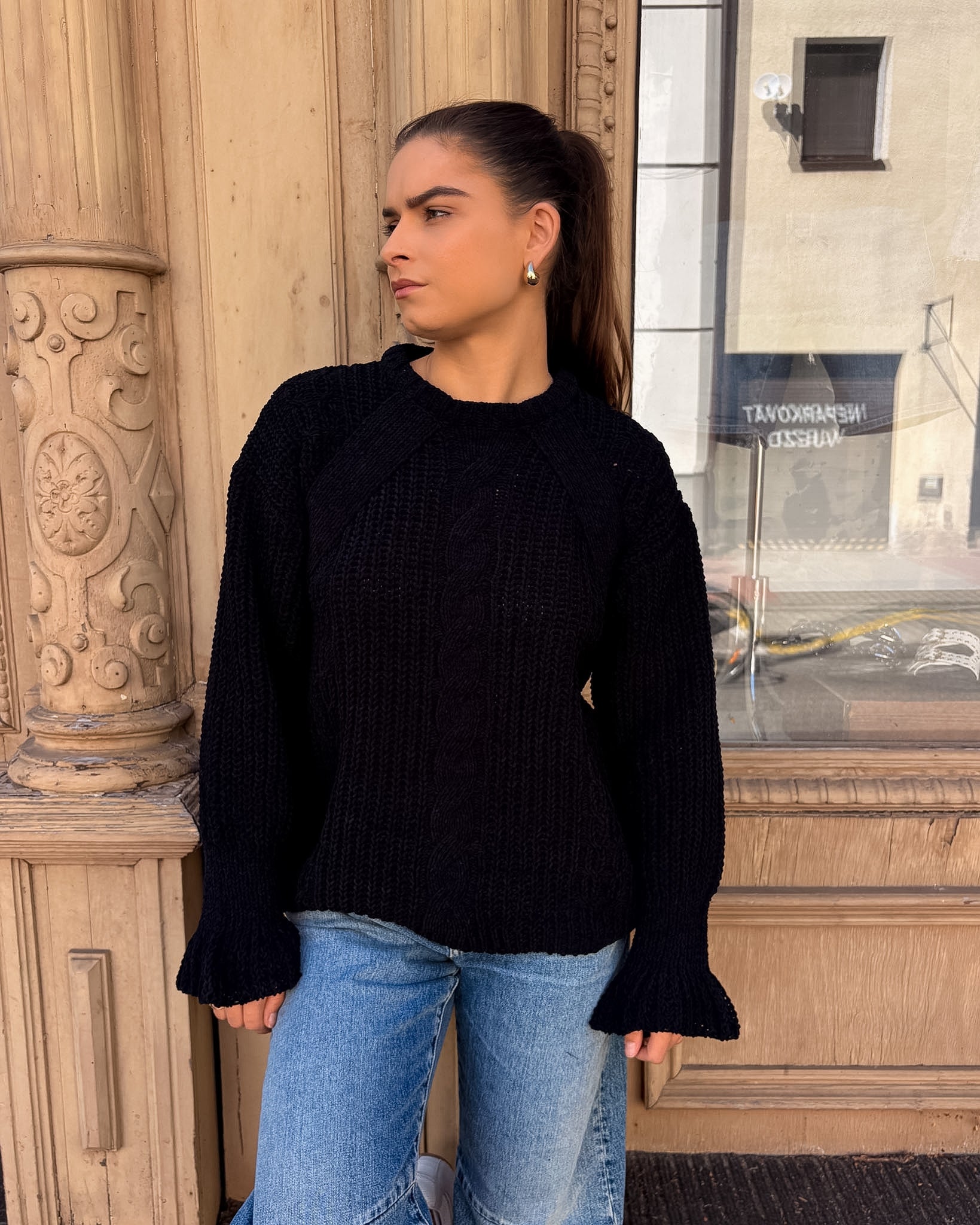 DAMENSTRICKPULLOVER REPLAY MIT ZOPFMUSTER UND VOLANTMANSCHETTEN