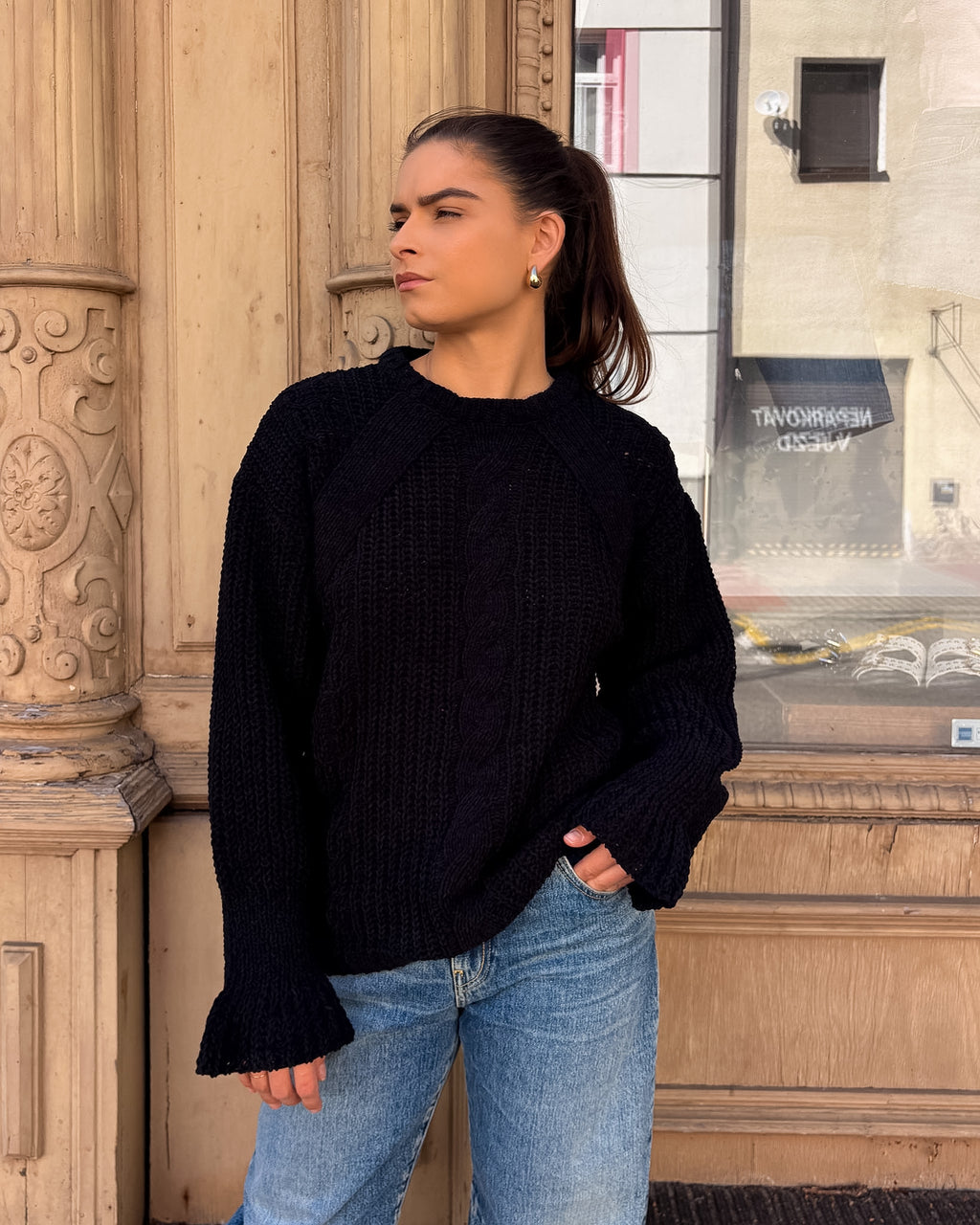 DAMENSTRICKPULLOVER REPLAY MIT ZOPFMUSTER UND VOLANTMANSCHETTEN