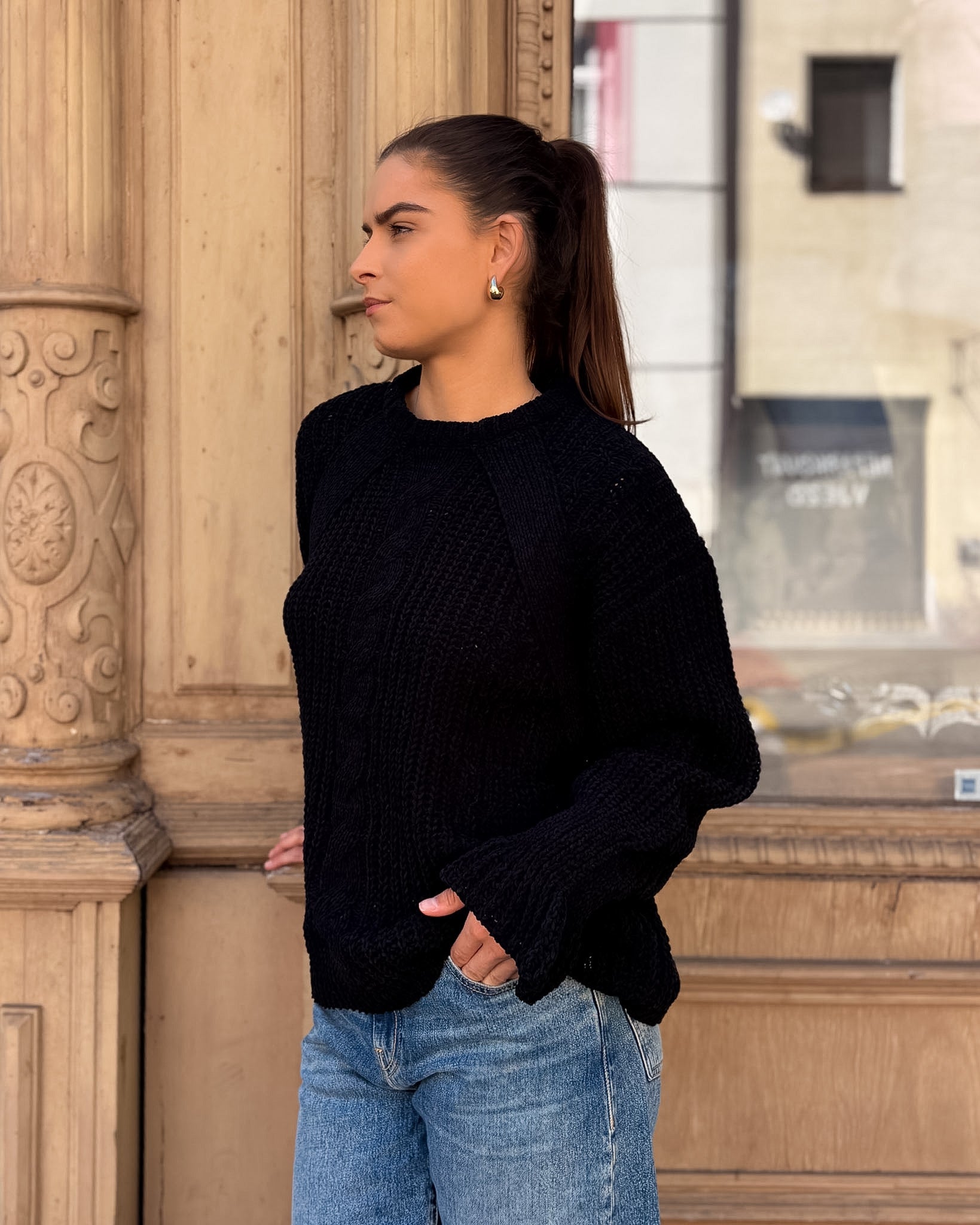 DAMENSTRICKPULLOVER REPLAY MIT ZOPFMUSTER UND VOLANTMANSCHETTEN