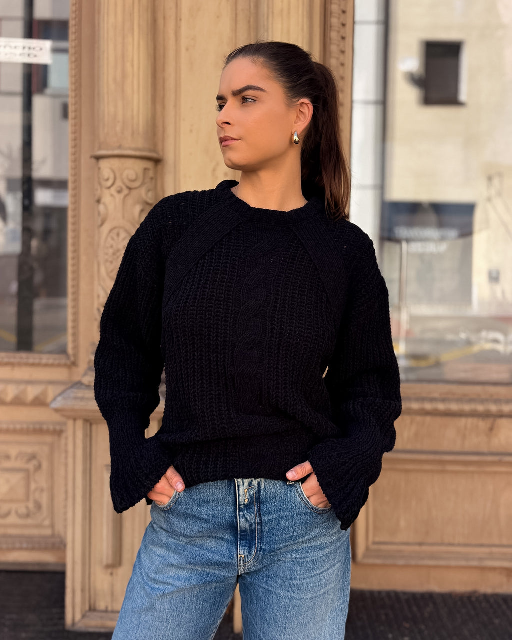 DAMENSTRICKPULLOVER REPLAY MIT ZOPFMUSTER UND VOLANTMANSCHETTEN