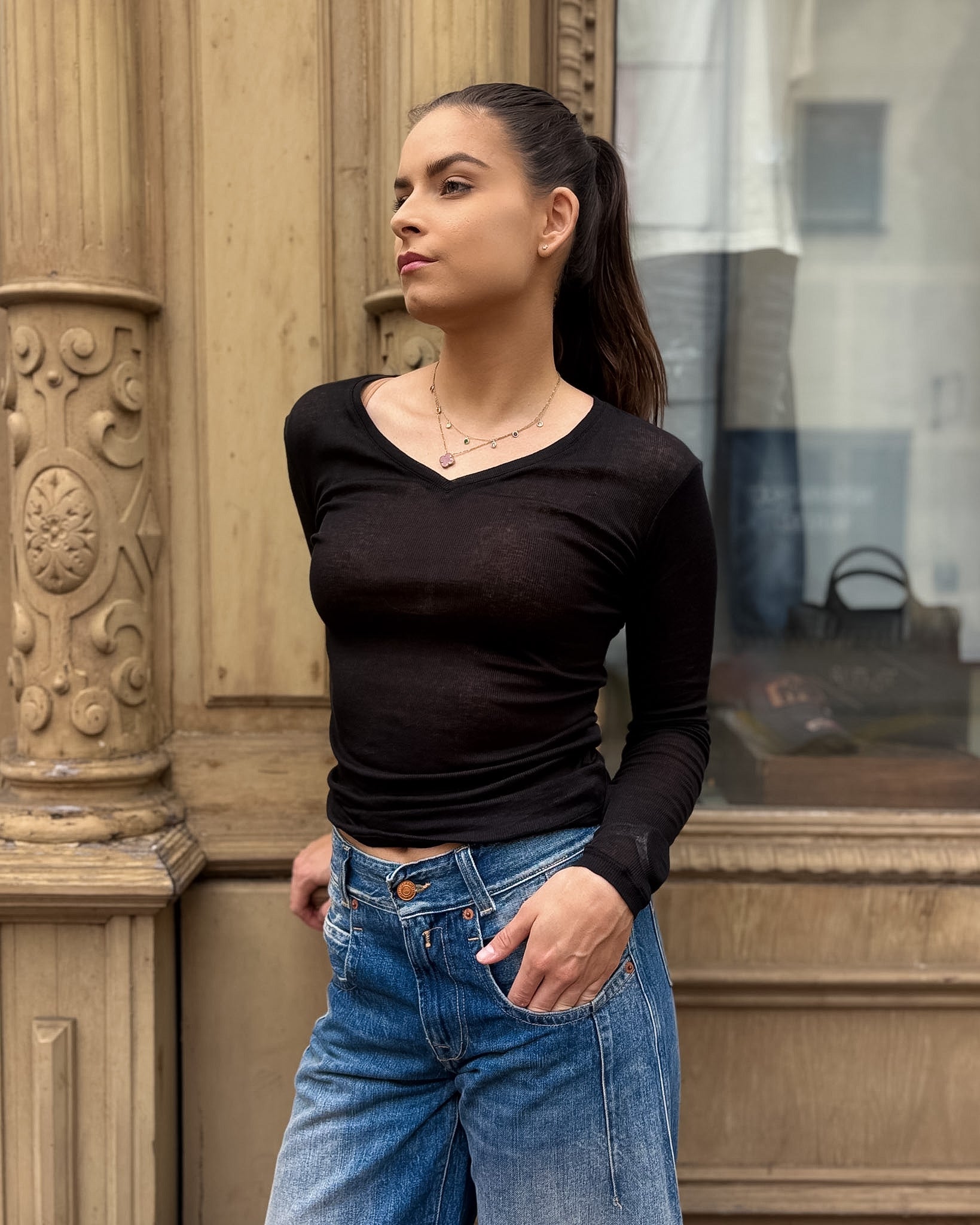 DAMEN-LANGARM-T-SHIRT VON REPLAY MIT V-AUSSCHNITT 