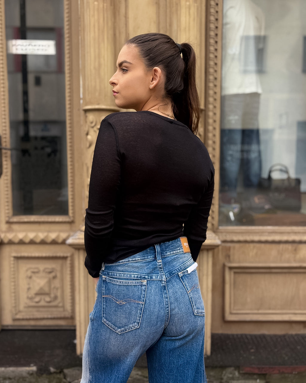 DAMEN-LANGARM-T-SHIRT VON REPLAY MIT V-AUSSCHNITT 