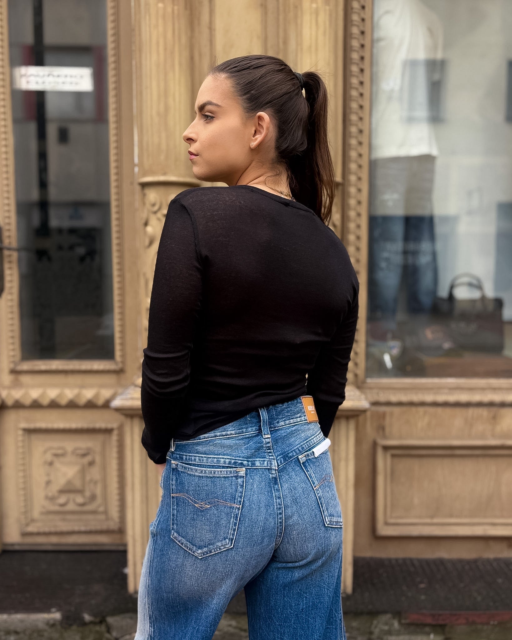 DAMEN-LANGARM-T-SHIRT VON REPLAY MIT V-AUSSCHNITT 