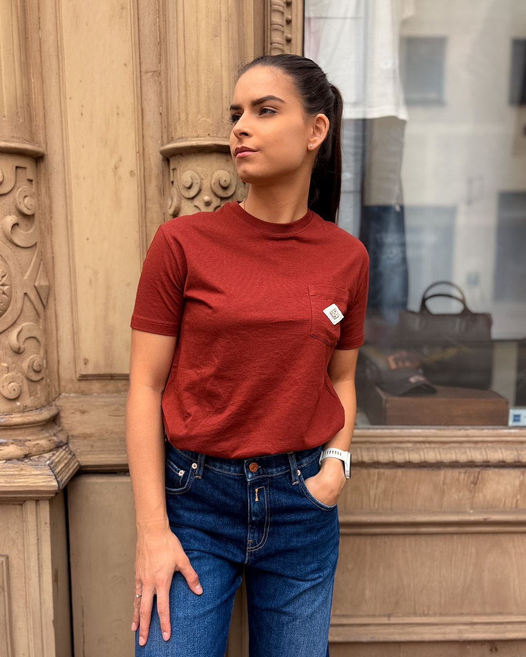 REPLAY DAMEN-T-SHIRT MIT BRUSTTASCHE 
