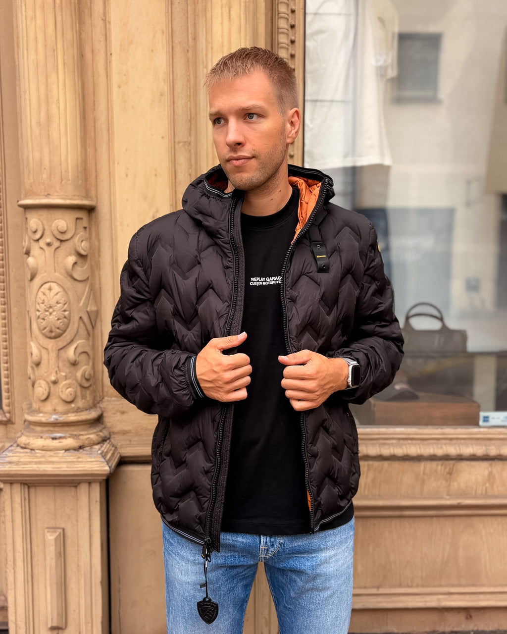HERREN-DAUNENJACKE BLAUER MIT STEPPUNG UND KONTRASTFUTTER - 26WBLUC03233007308