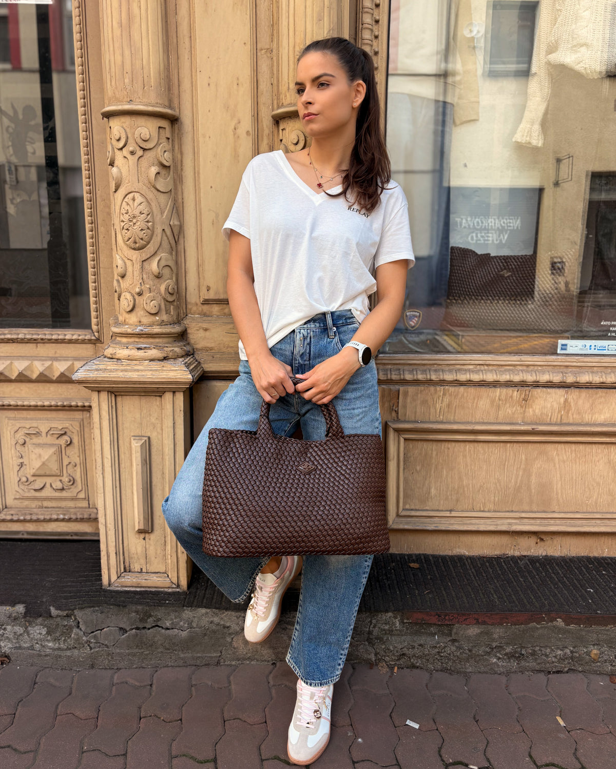 DÁMSKA TOTE BAG REPLAY S PLETENÝM VZOROM A ODNÍMATEĽNÝM CROSSBODY POPRUHOM 