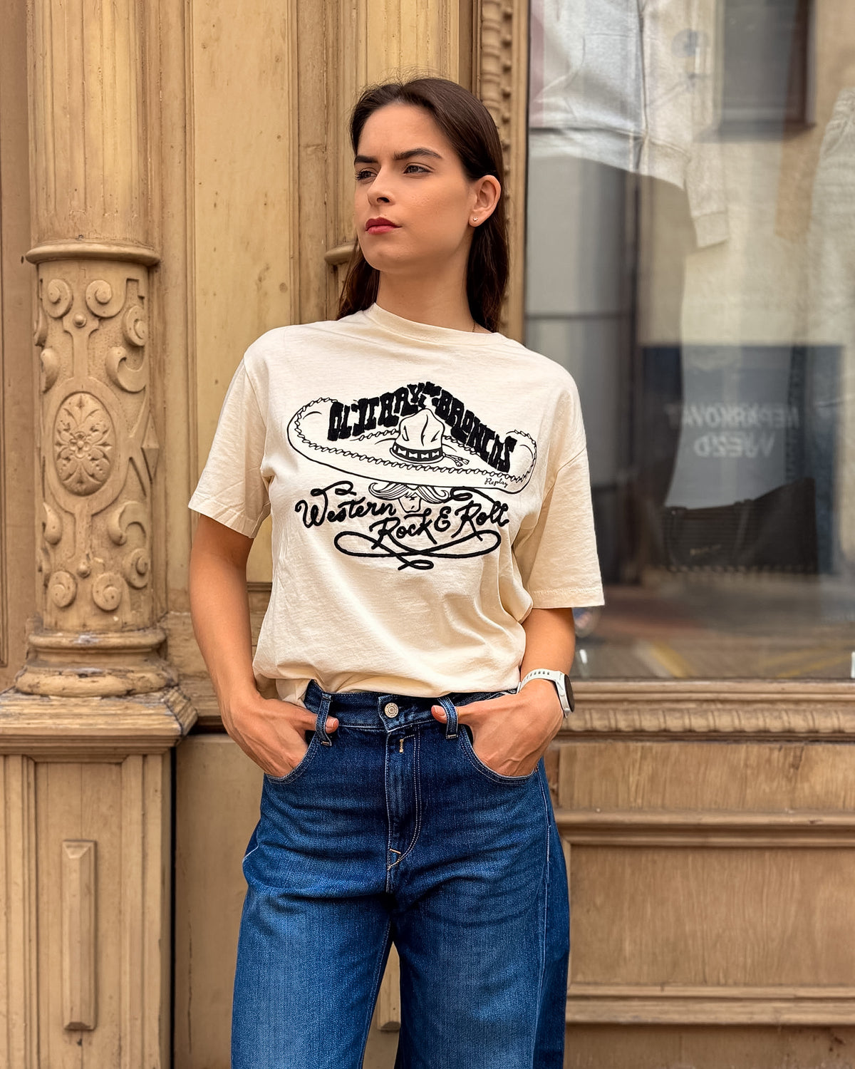DÁMSKÉ OVERSIZED TRIČKO REPLAY S WESTERNOVÝM MOTIVEM - W08NU .000.00L00G