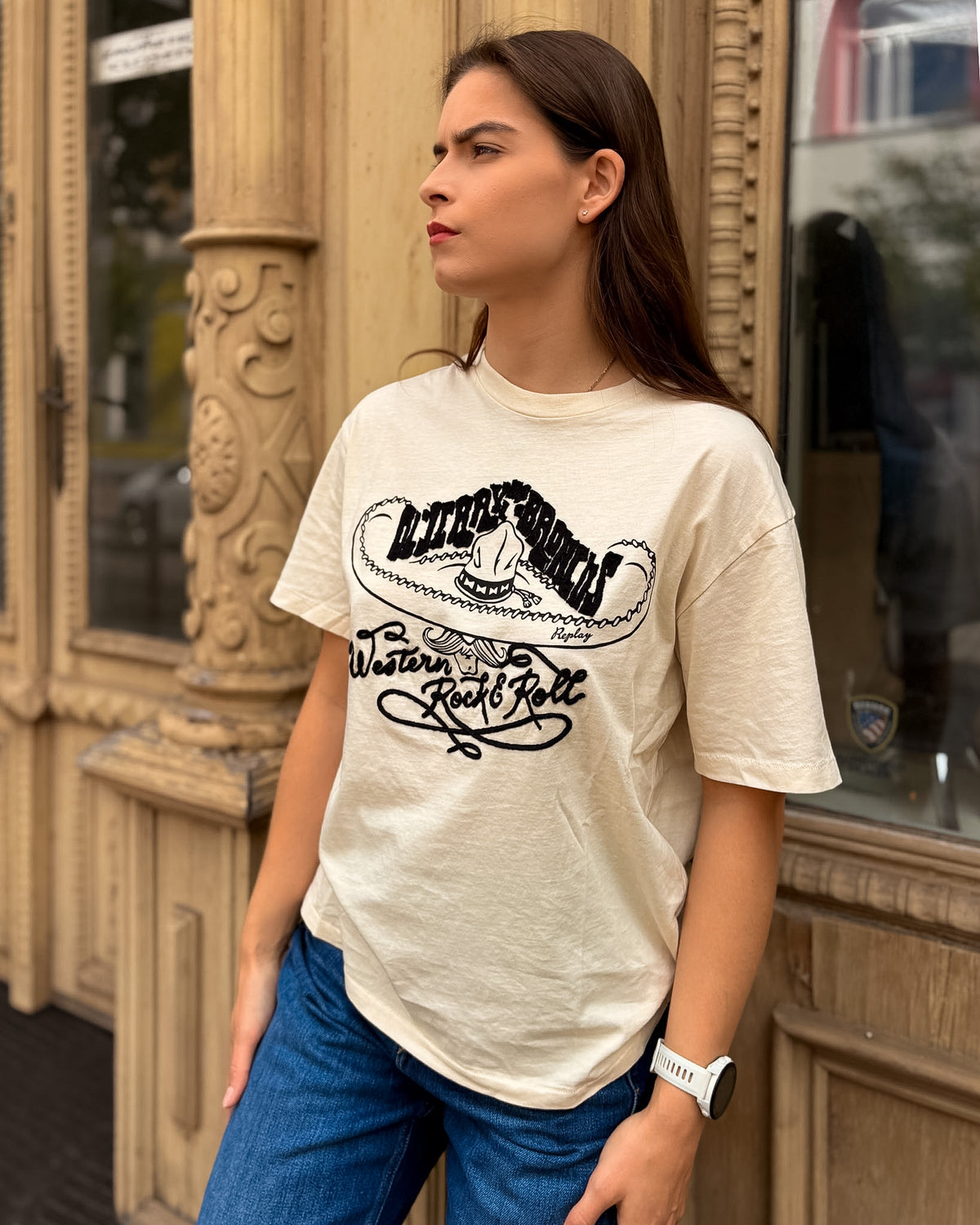 DÁMSKÉ OVERSIZED TRIČKO REPLAY S WESTERNOVÝM MOTIVEM - W08NU .000.00L00G