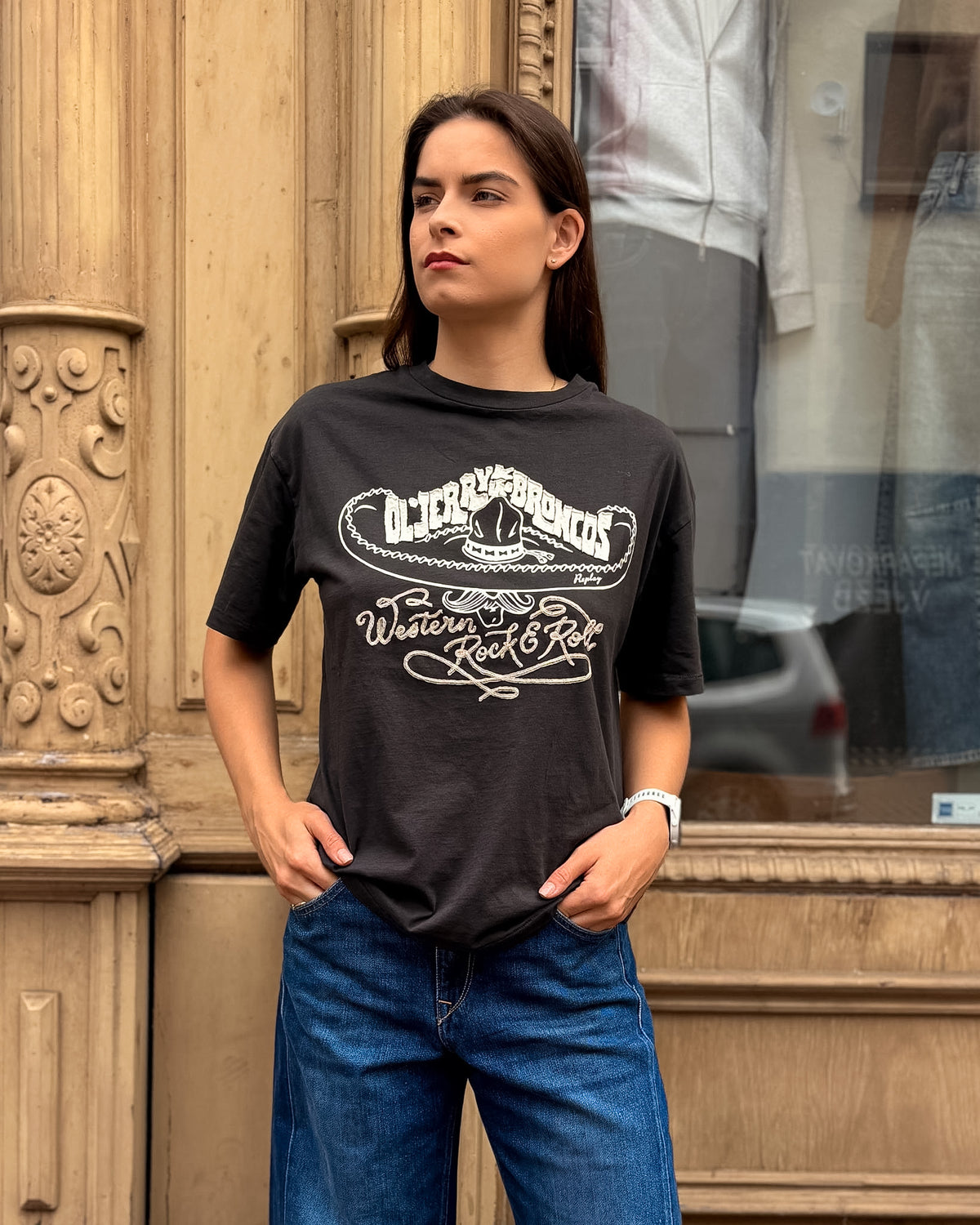 REPLAY NŐI OVERSIZED PÓLÓ WESTERN MINTÁVAL