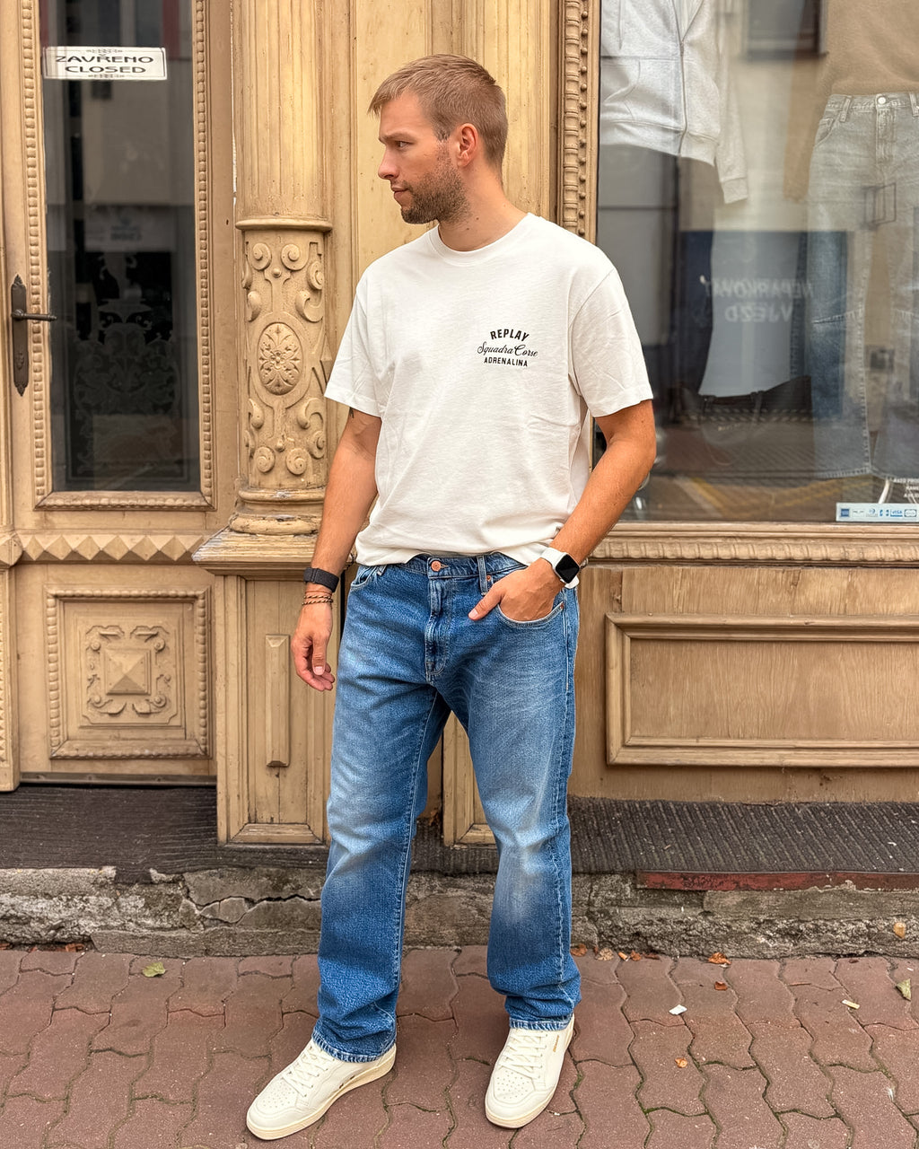 REPLAY AIDEEN FÉRFI STRAIGHT FIT FARMER 12 OZ INDIGÓ DENIMBŐL