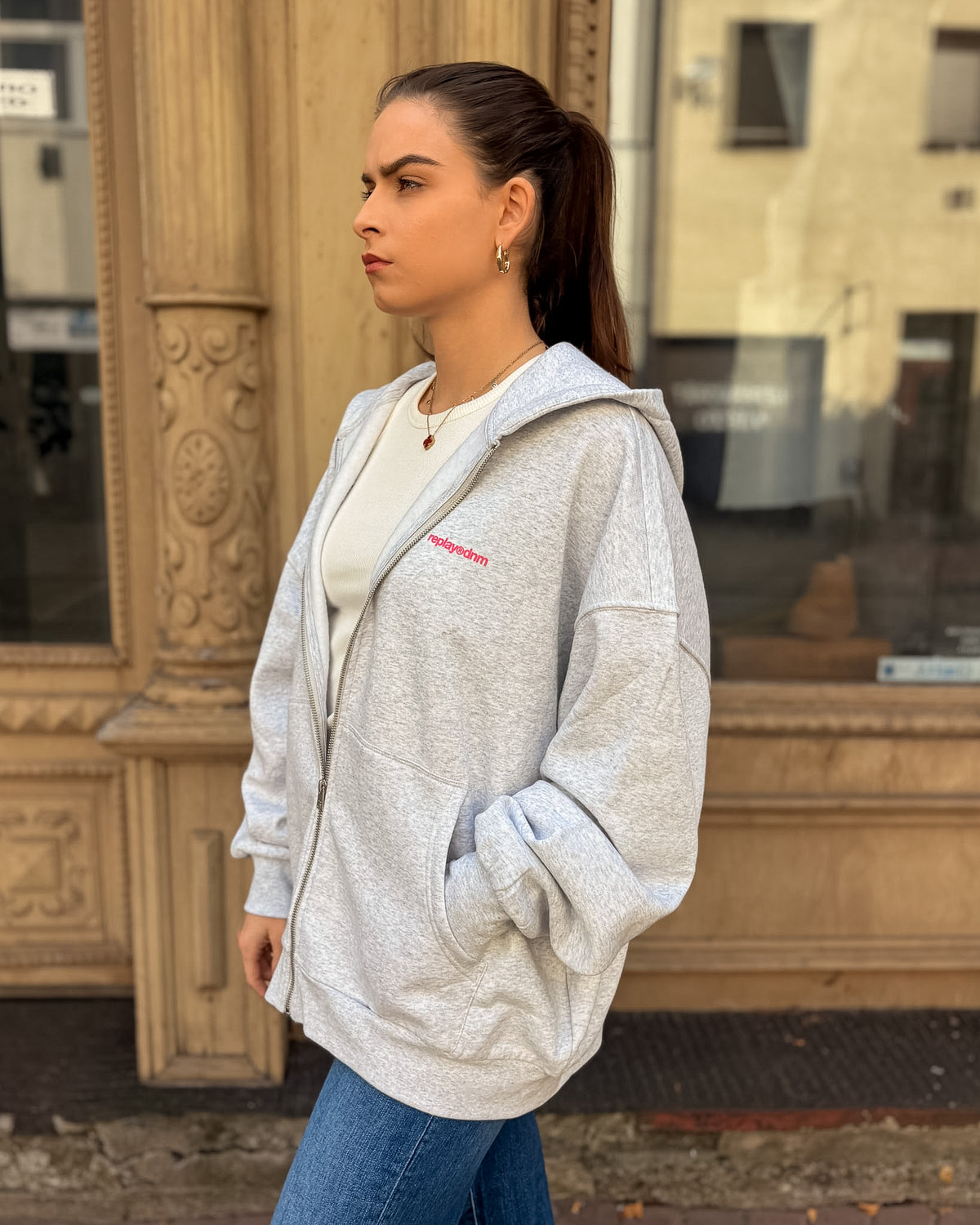 REPLAY WOMEN'S ZIP-UP HOODIE WITH EMBROIDERED LOGO